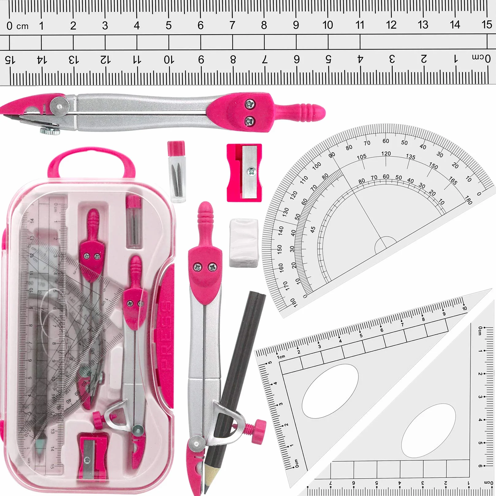 Geometría Compases Matemáticas Estuche Transporte Rosa