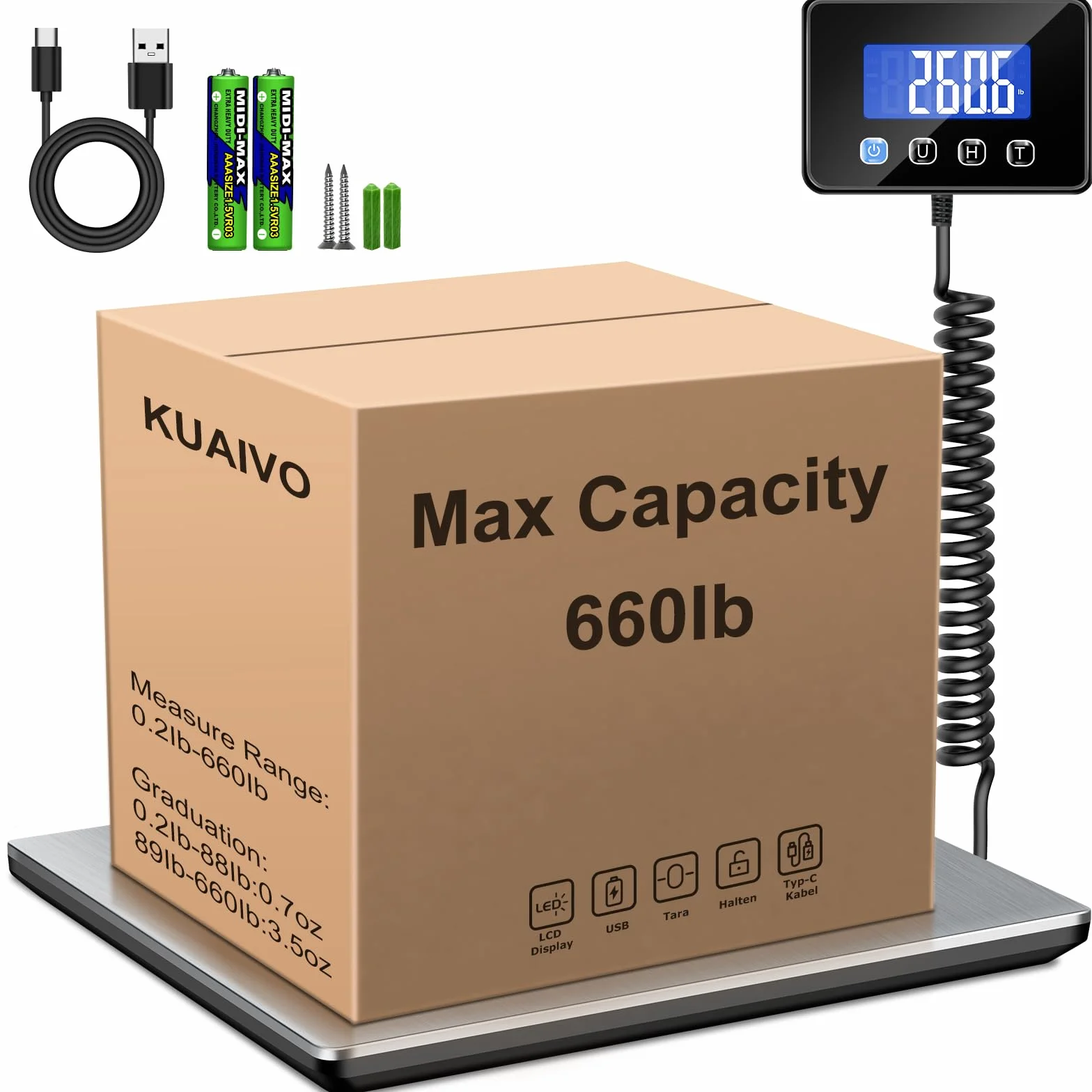 KUAIVO Báscula de envío digital 660 libras 3.3 onzas alta precisión para paquetes pequeñas empresas equipaje