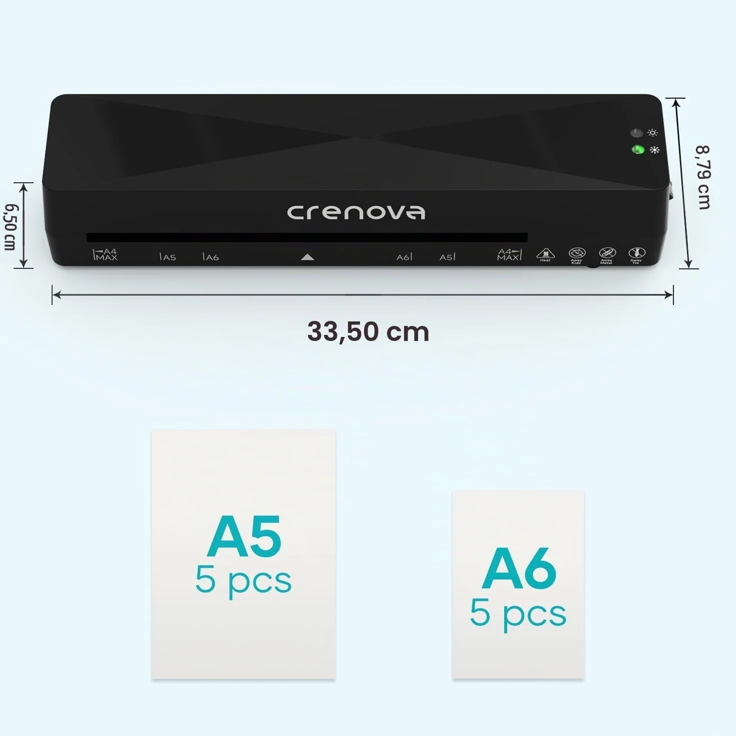 Crenova Plastificadora A4 en Caliente y Frío con 10 Fundas, Sin Burbujas, Ideal para Hogar y Oficina (Negra)