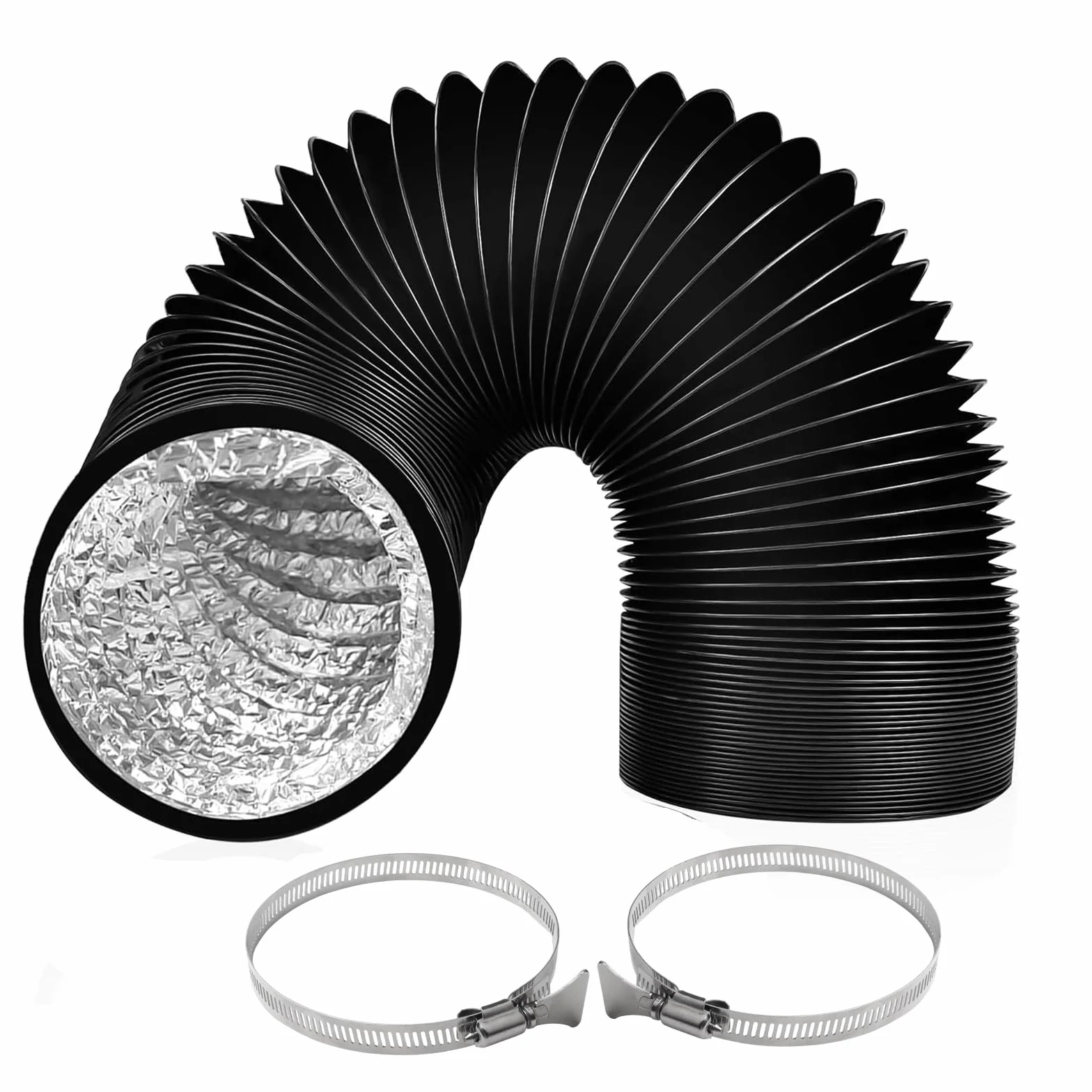 3 m Tubo Flexible de Salida de Aire 125 mm Tubo Aire con 2 Abrazaderas Acero Flexible di Aluminio PVC para Extractor de Aire Climatización Secadora Conducto de Aire de Ventilación Sistemas