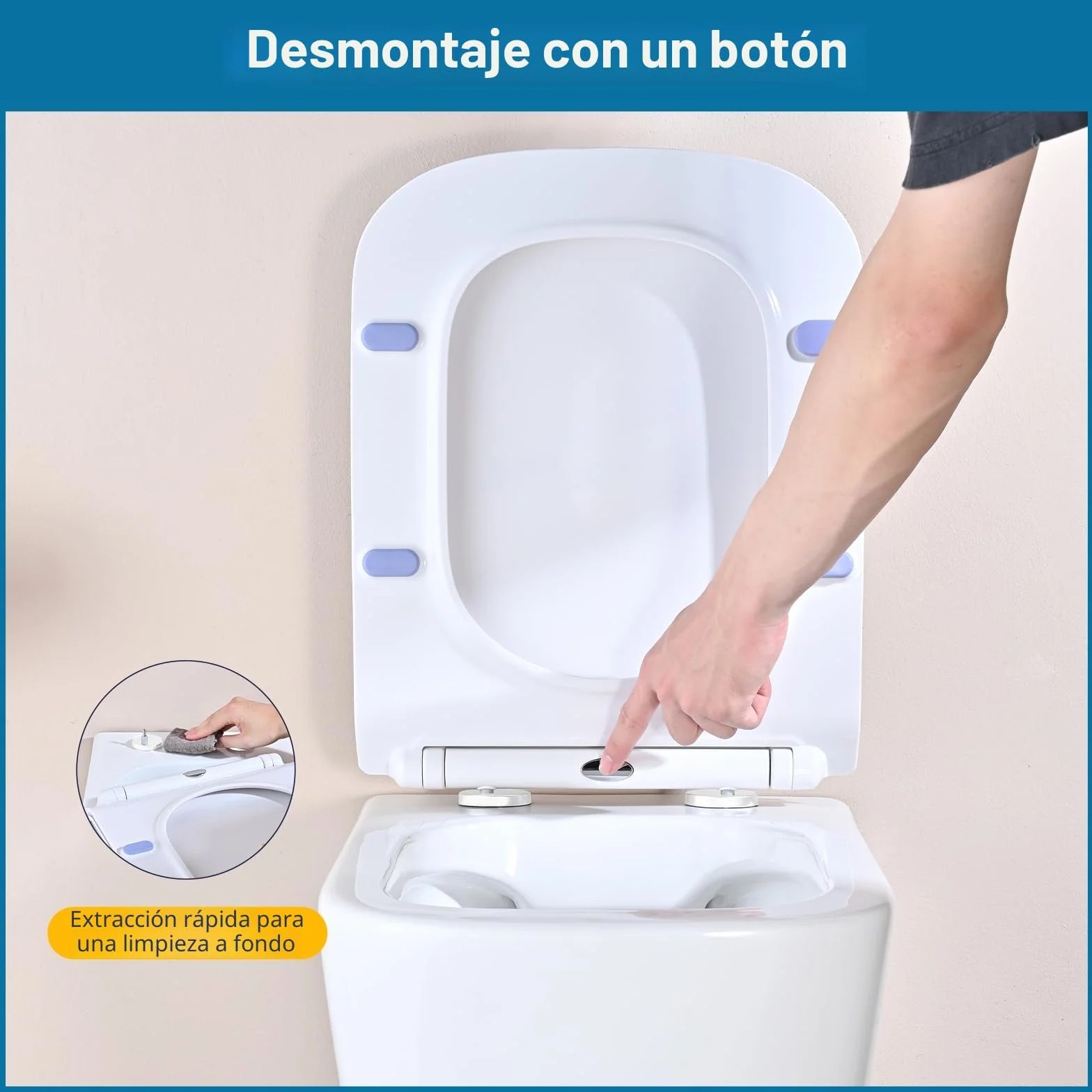 Asiento de Inodoro Cuadrado con Cierre Suave, Tapa WC Ultrafino, Liberación Rápida, Universal 42.5x34.5cm
