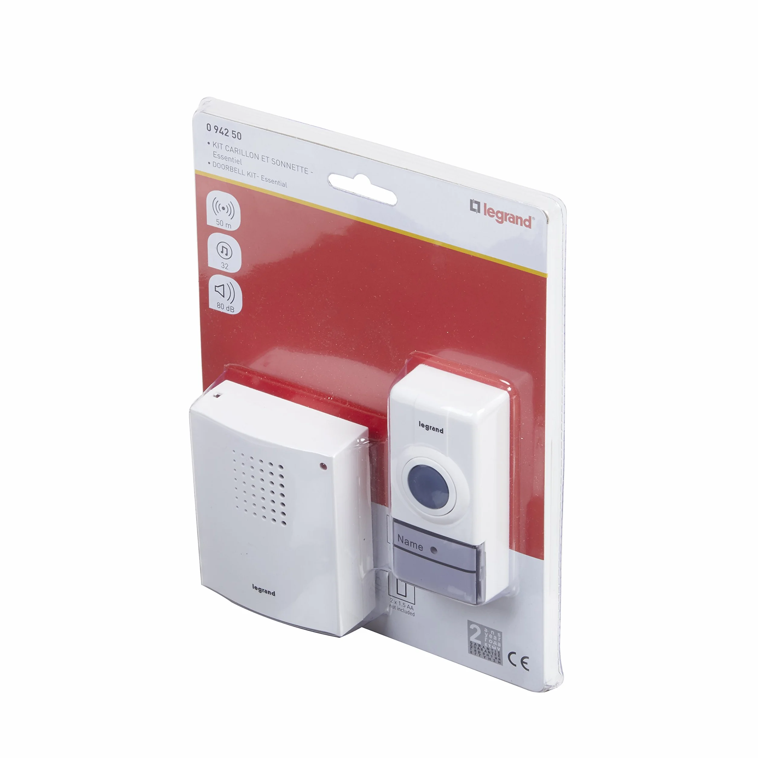 LEGRAND, 094250 - Timbre inalámbrico (alcance de 50 m, 32 melodías, protección IP44, timbre con pilas)