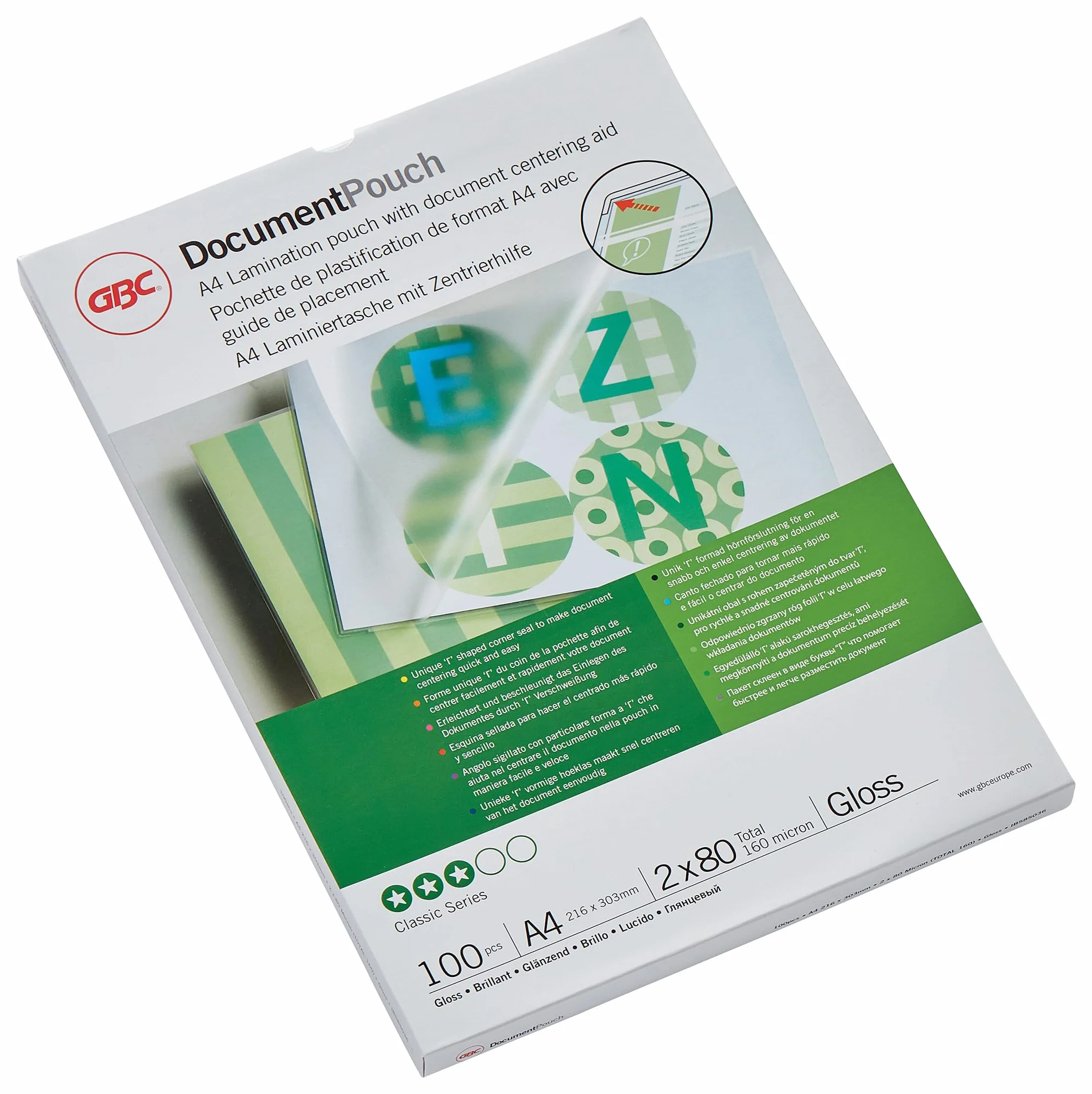 Carteras de Plastificación con brillo A4 2 x 80 micras pack de 100