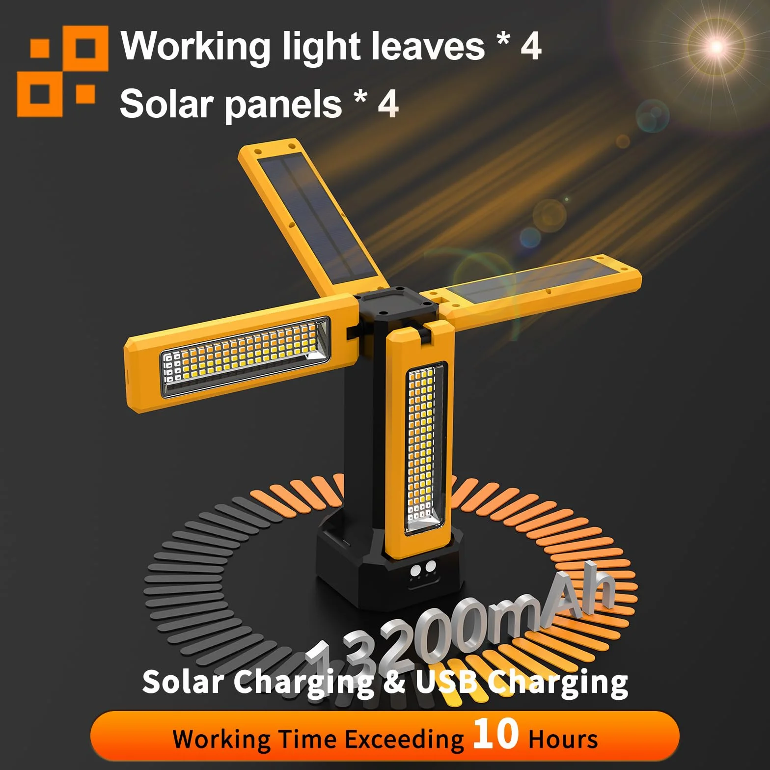 Foco de Construcción LED con Batería Solar con Trípode, Batería de 13200 mAh de Capacidad, Foco Recargable de Trabajo 8000 Lúmenes, Para Obras de Camping, Estudio (Naranja)