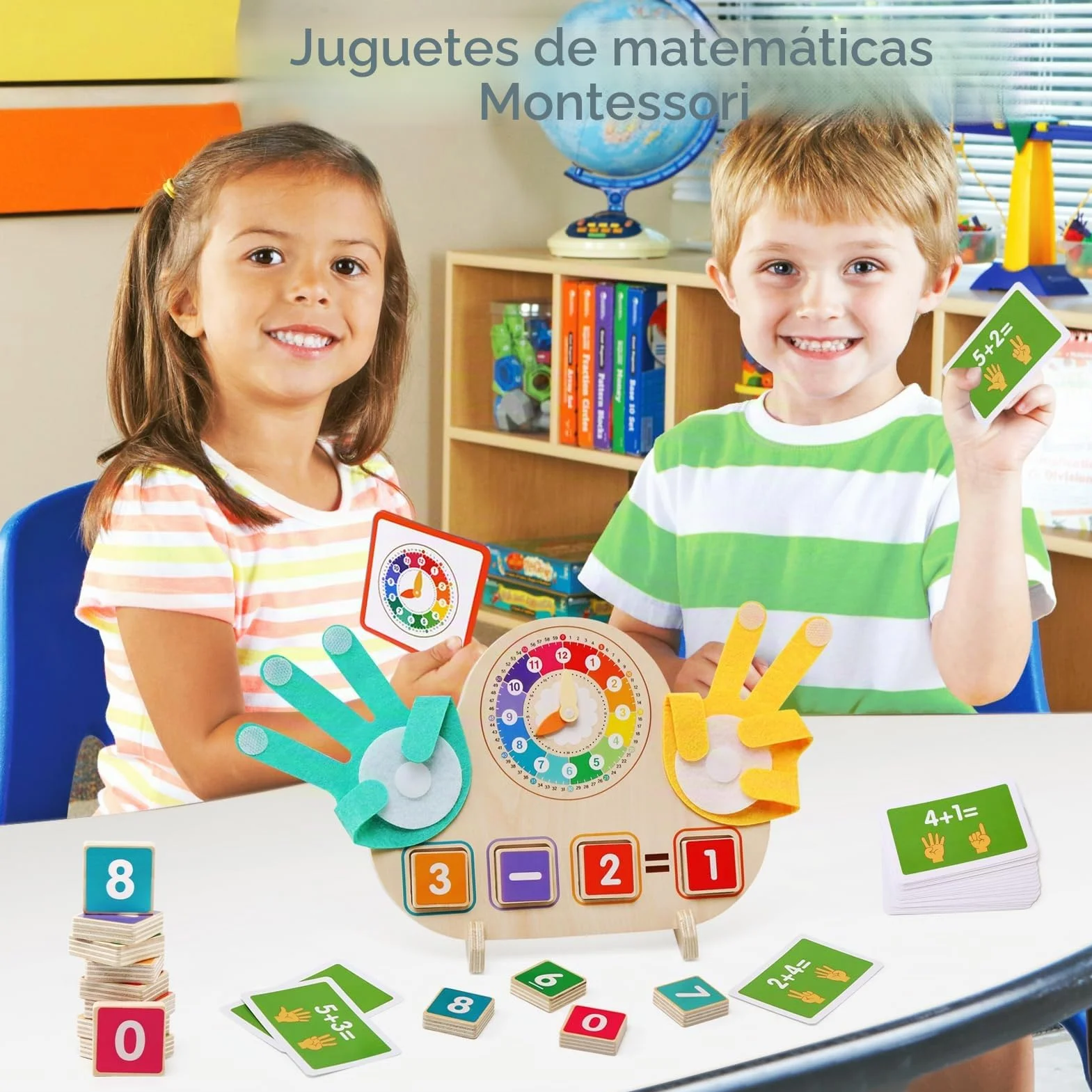 Juegos Educativos Niños 3 4 5 6 Años, Juguetes Montessori Matemáticas de Madera con Reloj, Juegos de Conteo para Preescolar Aprender Suma y Resta Regalo para Infantil Niños Niñas 3-6 Años