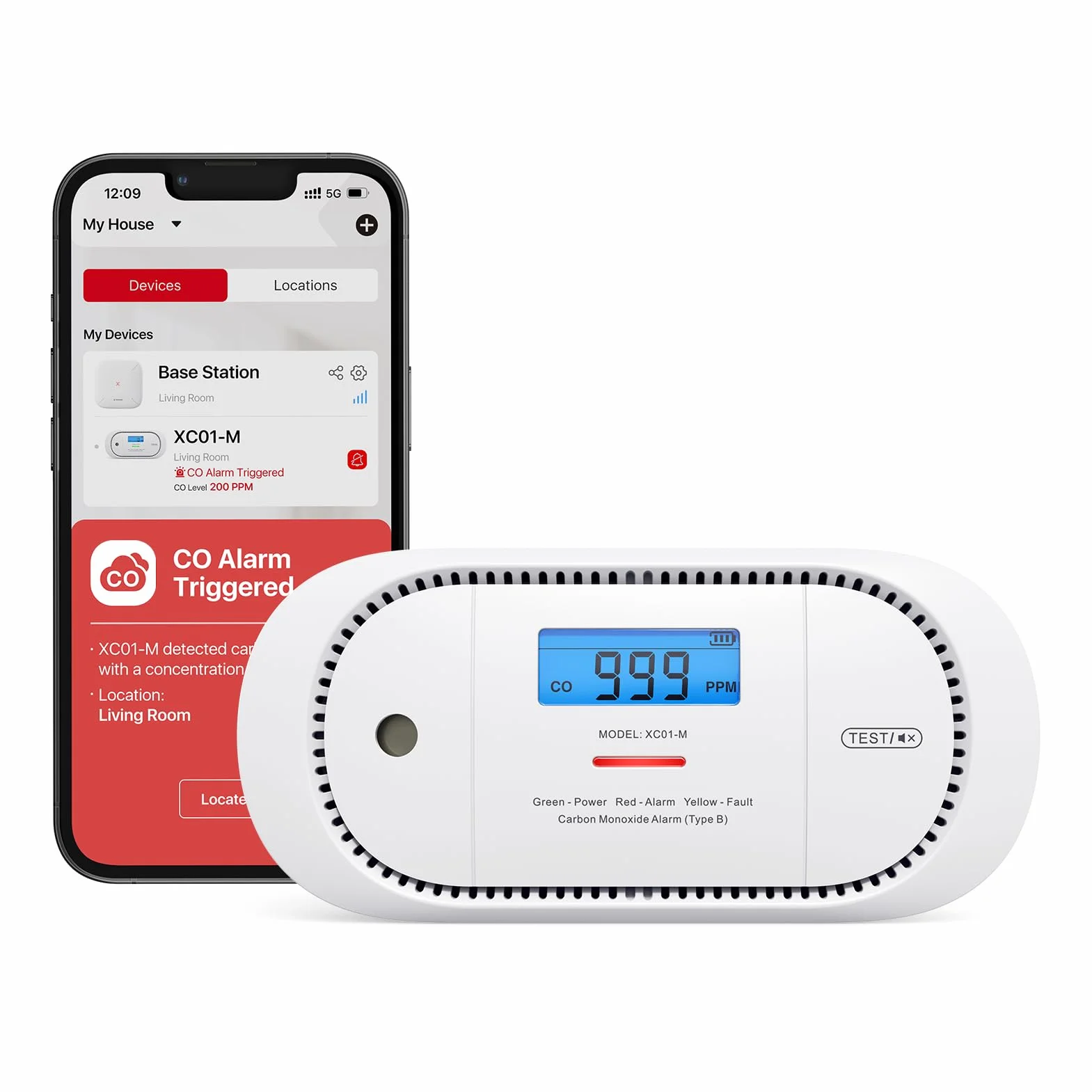 X-Sense El detector de monóxido de carbono funciona con la estación base SBS50, dispone de una pantalla LCD digital, una batería reemplazable, detector de CO con memoria de valor máximo, paquete de 1,
