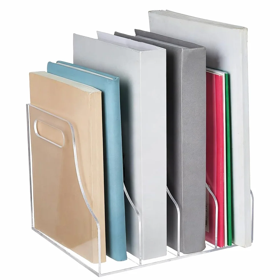 Organizador de escritorio de acrílico transparente PH PandaHall 4 compartimentos verticales para archivos y libros