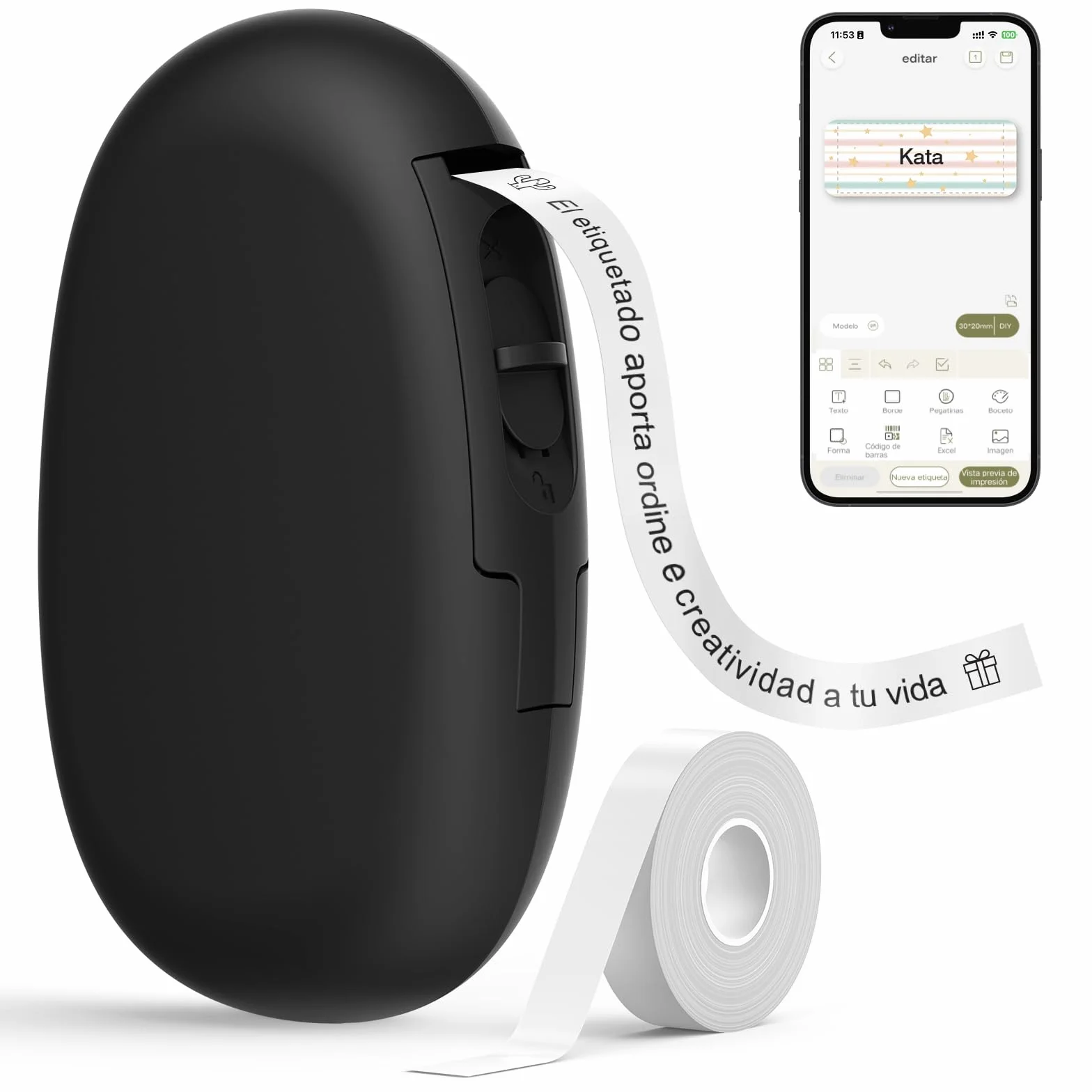 SUPVAN E10 Etiquetadora Bluetooth Impermeable, App Versátil 30+ Fuentes 600+ Íconos, Negro