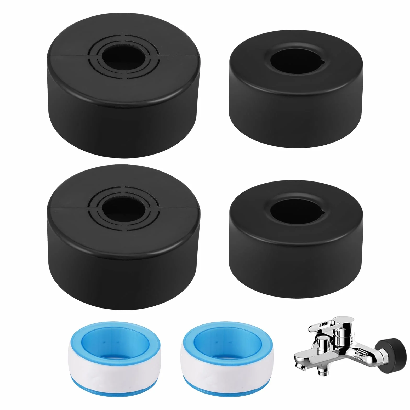Grifo de Ducha Roseta Negro 4 Piezas, Rosetas Ajustables para Grifería y Radiadores, Diámetro Interior 25 mm