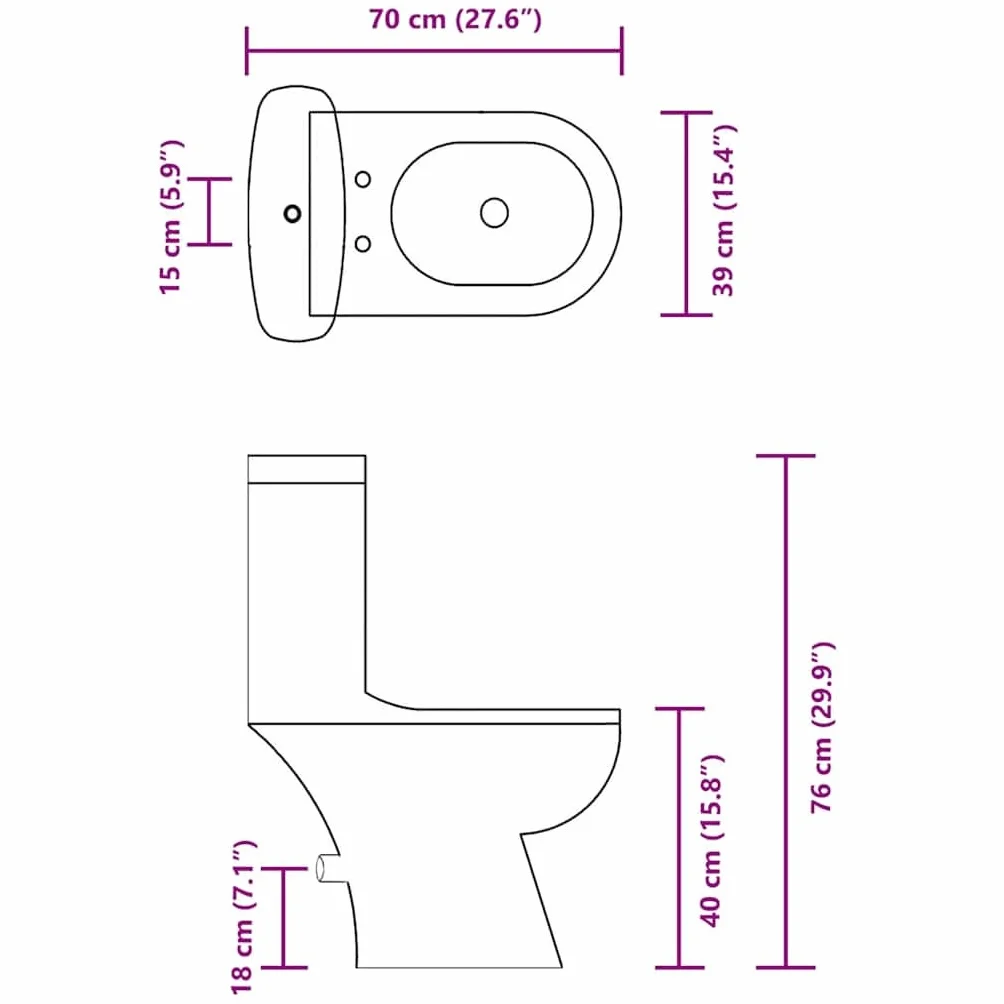 vidaXL Inodoro de Suelo con Cisterna 1 Pieza Cerámico Negro Váter WC Retrete