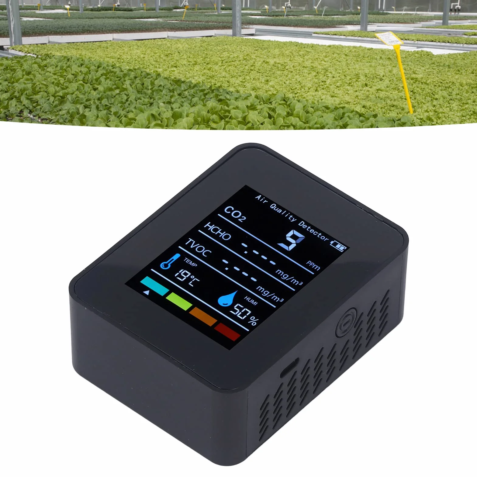 Monitor de Calidad del Aire CO2 Negro LCD TVOC HCHO Temperatura Humedad Medidor