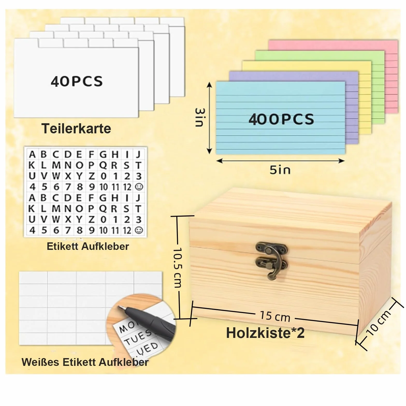 Cajas de recetas de madera con tarjetas, soporte para recetas, organizador de tarjetas de notas, para cocina