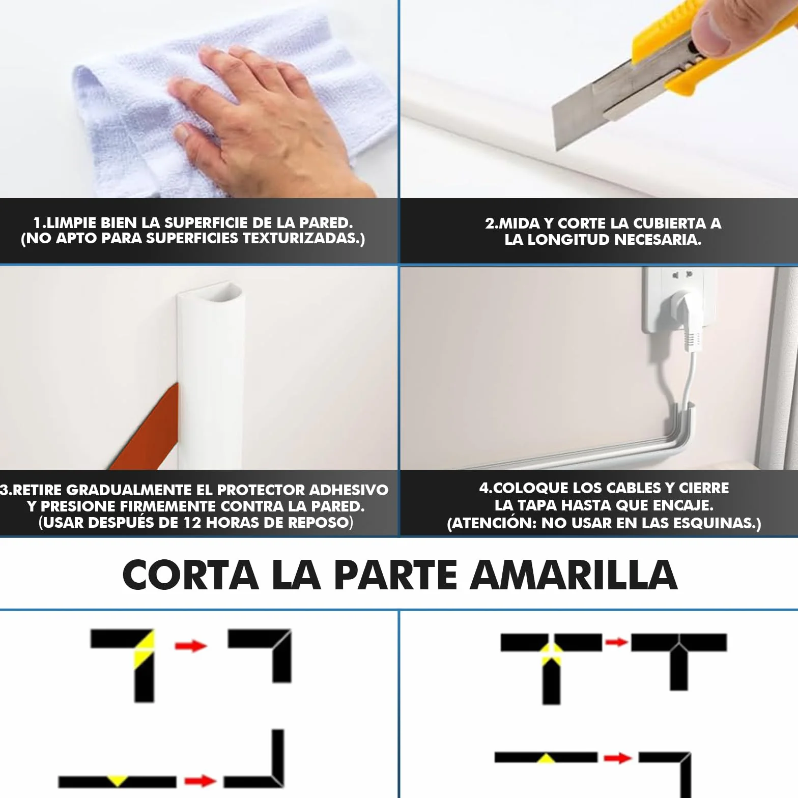 shinfly 1m Canaletas para Cables Blanco, Canaleta Cables Pared Adhesivo para 1 Cable, Esconder Cable Adecuado para la Gestión de Cable en Pared, Suelo y Oficina
