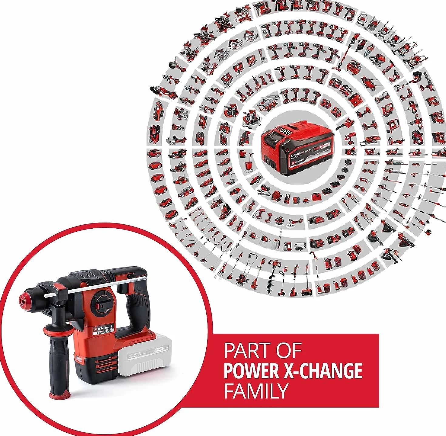 Einhell Martillo percutor a batería HEROCCO Power X-Change, Li-Ion, 18 V, 2.2 Joule, 18 Nm, motor sin escobillas, mecanismo impacto neumático, toma SDS+, incl. E-box, sin batería ni cargador