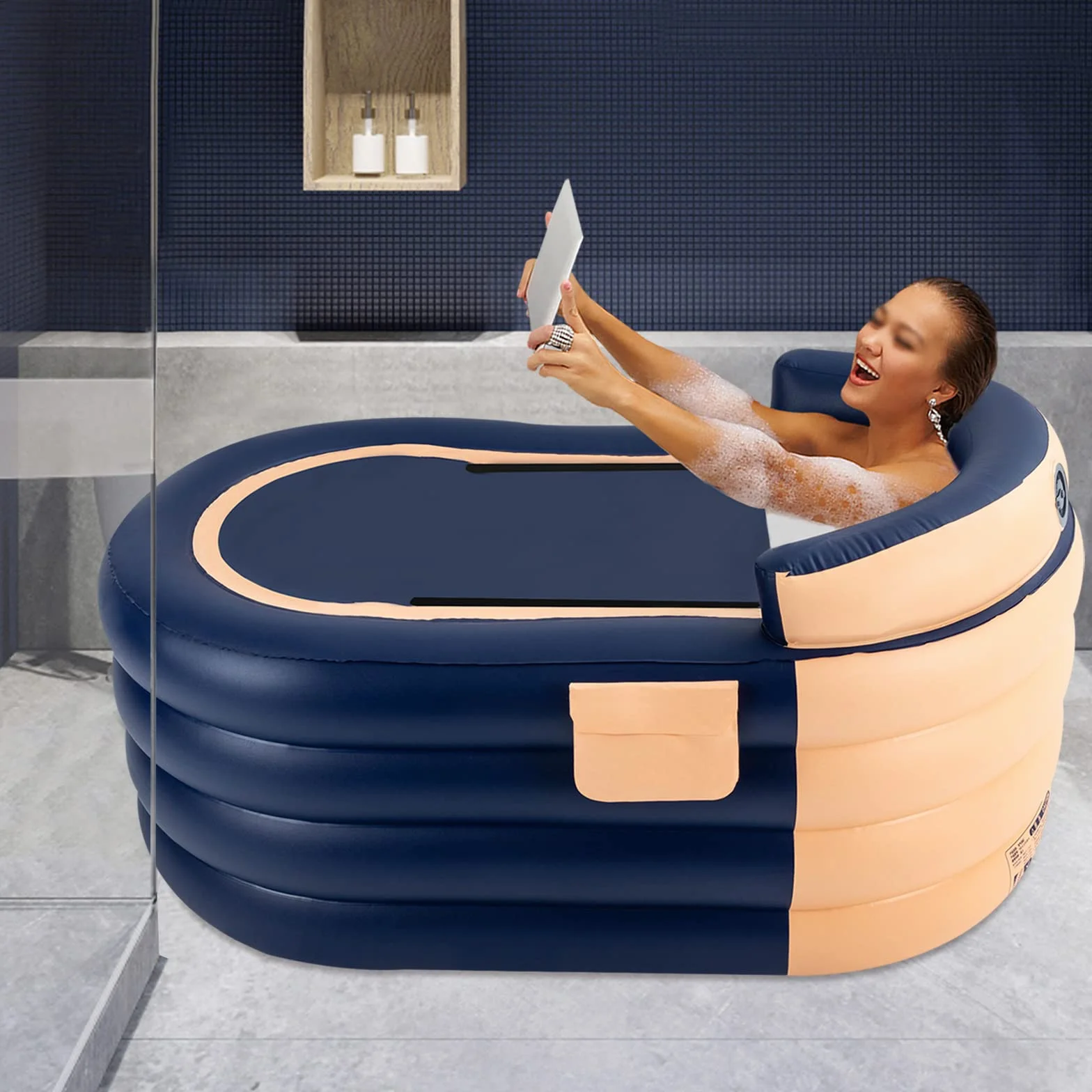 BañEras Inflables para Adultos, Plegable Inflatable Viaje Bathtub, PortáTil BañEra con Cubierta de Cremallera y Bolsa, para Baño Caliente y Hielo, 84 X 140 X 74 cm