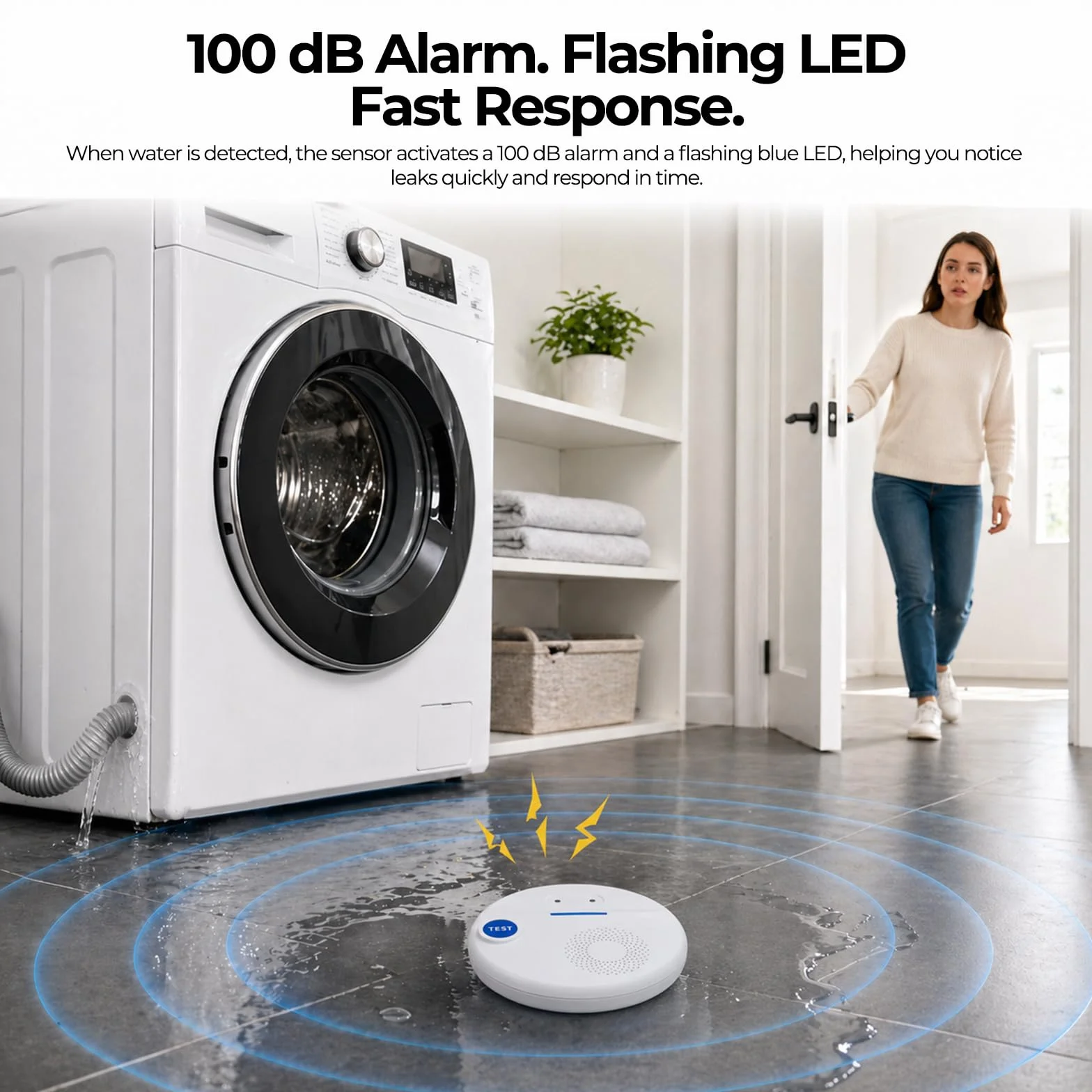 Detector de Fugas de Agua Inalámbrico Doble Sonda IP67 100dB Alarma Smart Hub