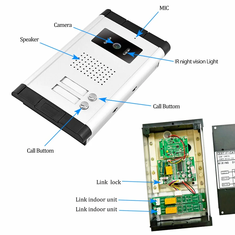 7 '' de intercomunicación Video Portero Puerta Sistema Kit 700TVL IR Visión Nocturna Exterior cámara para 2 Apartamentos