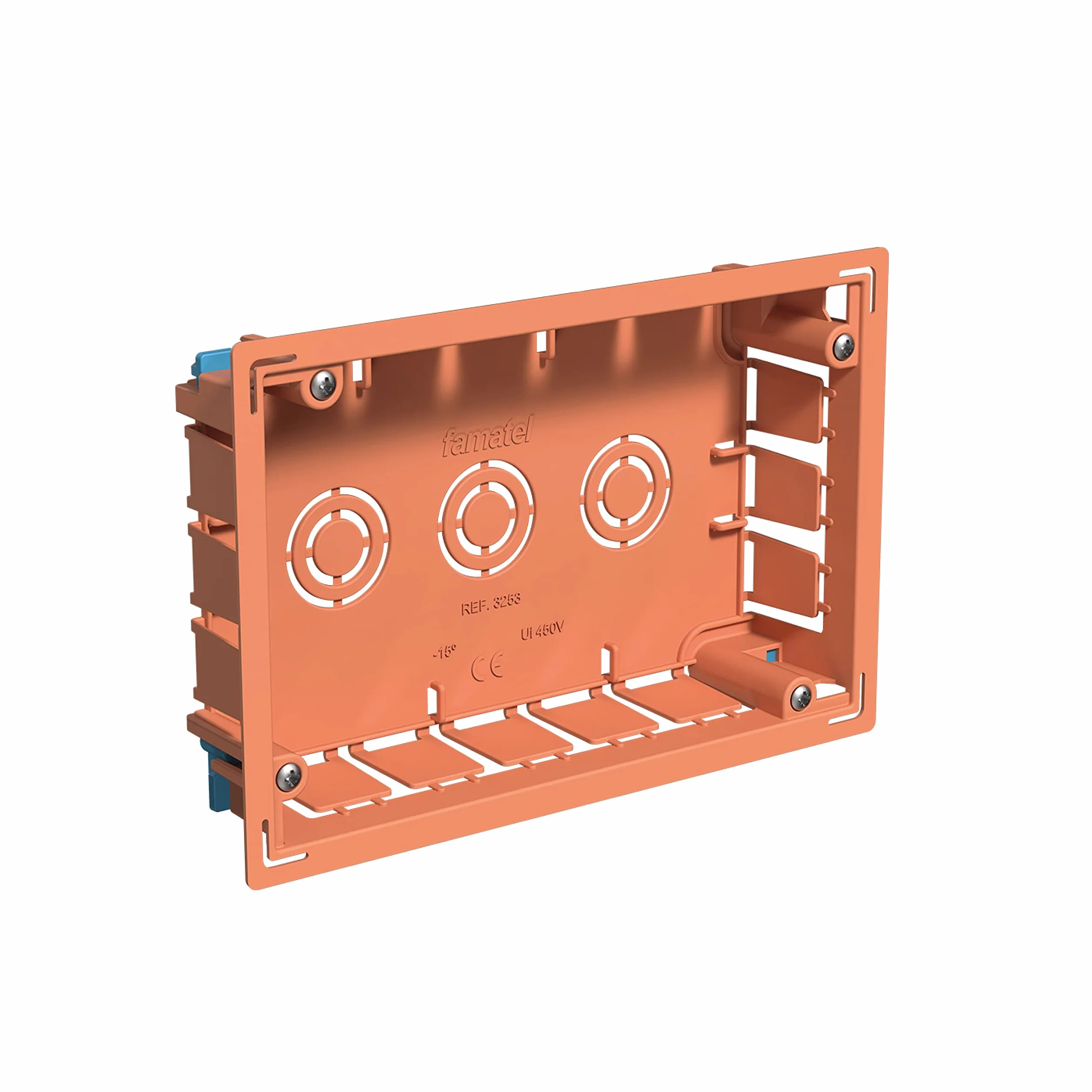 FAMATEL - Caja empotrar | Tapa con tornillos | Sin conos | 205x130x45 | Naranja