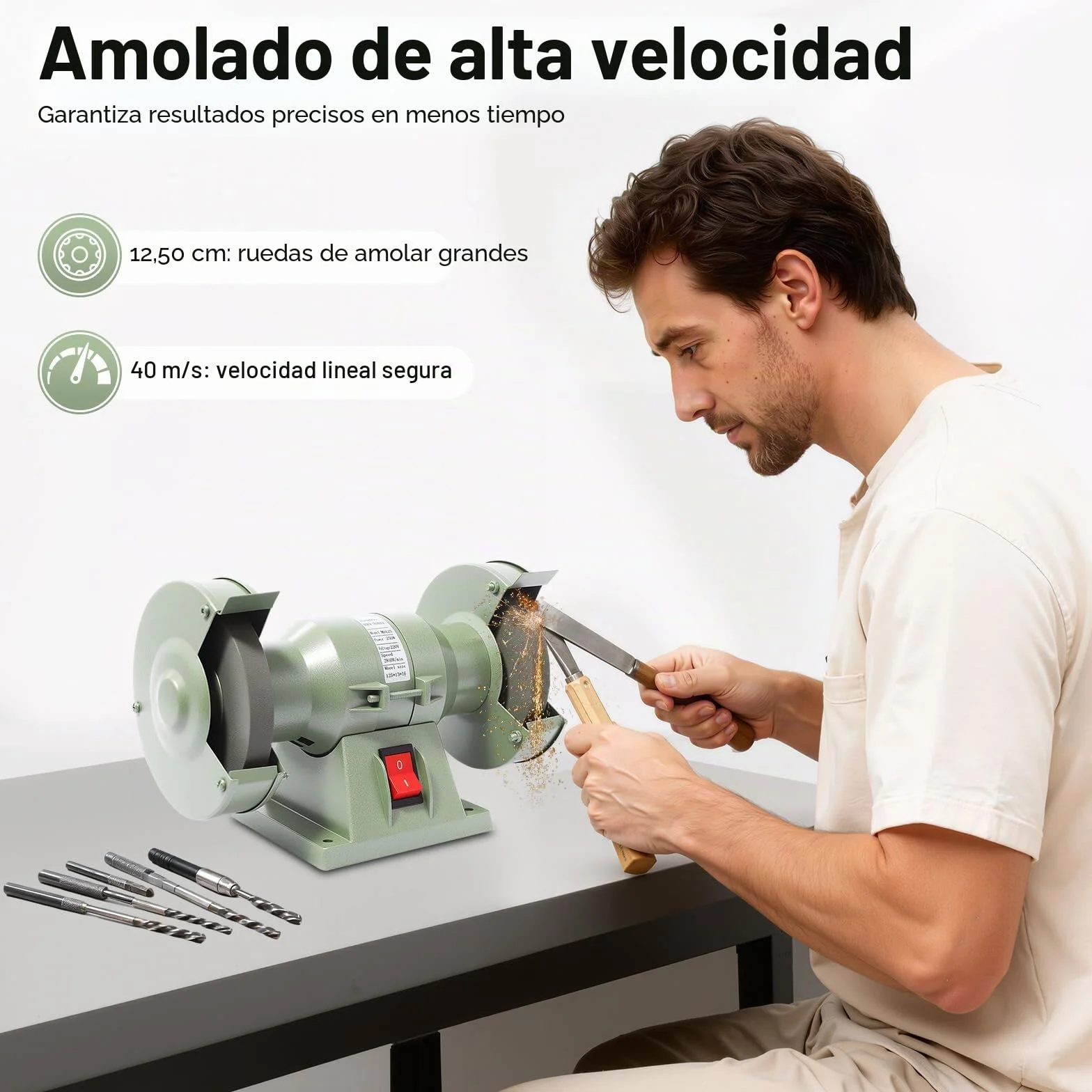 Mini Lijadora de Banda, Amoladora Doble 250 W 220 V Ø 12,5 cm