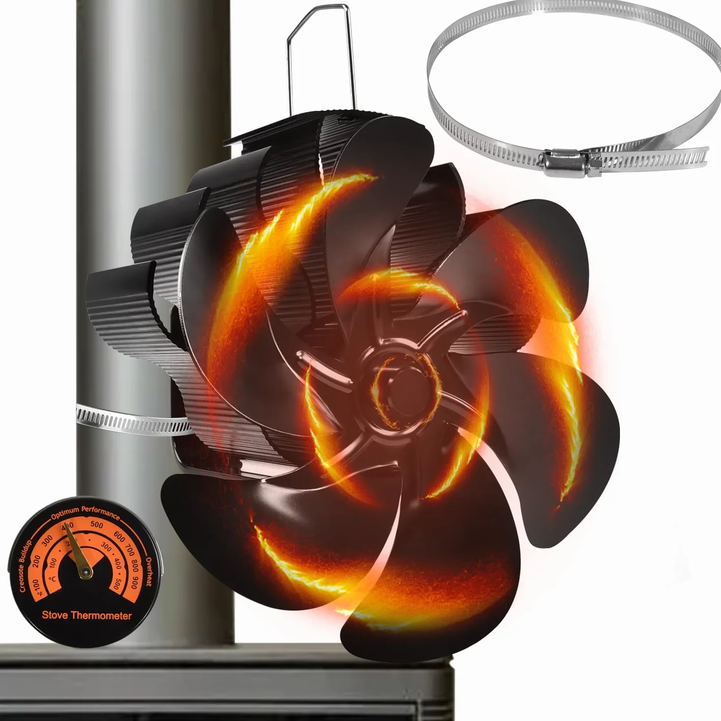 TechKen Ventilador de chimenea, 6 asas, sin electricidad, para estufa de chimenea, ventilador de estufa, ventilador para estufa de chimenea, ventilador de estufa de leña, ventilador de estufa de leña,
