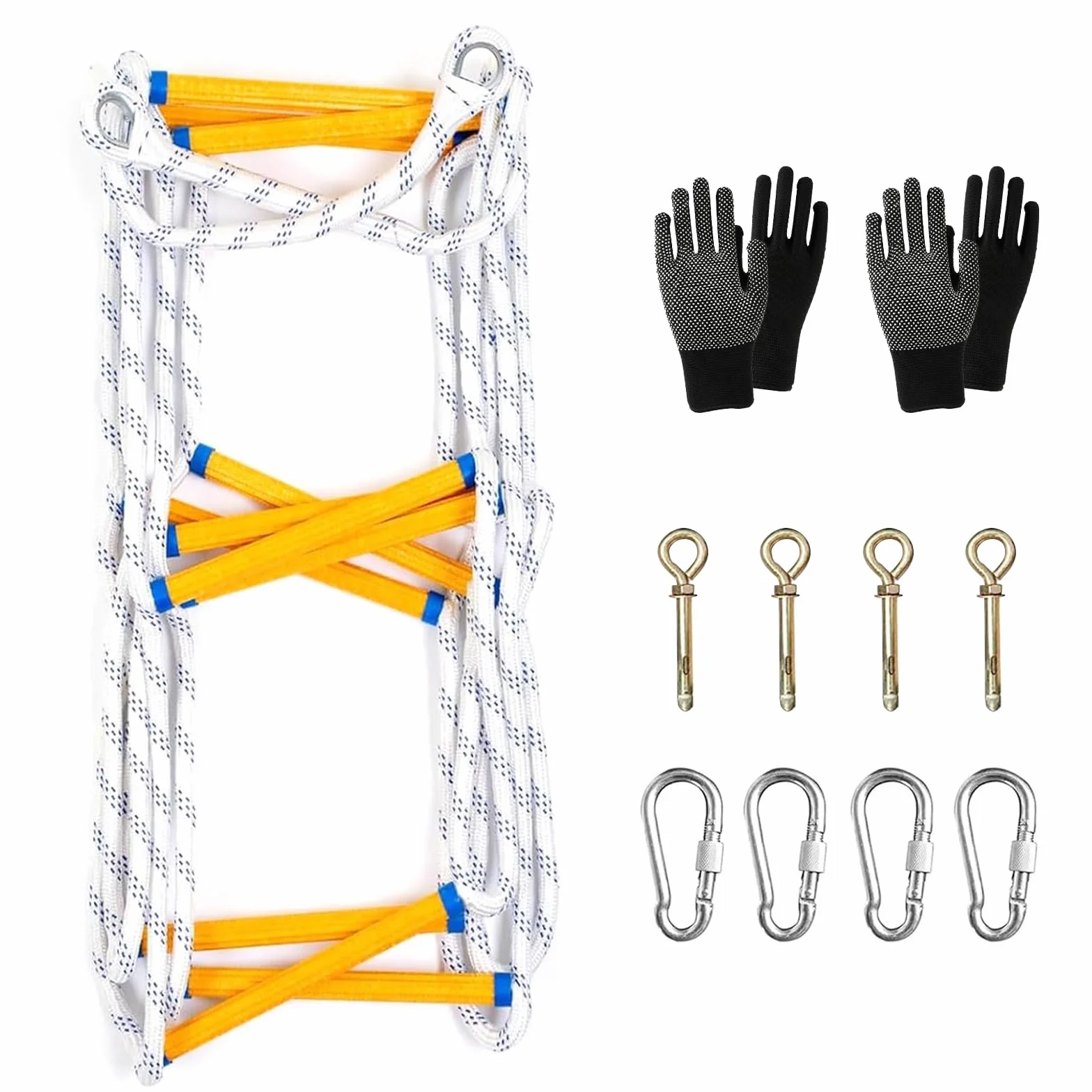 Escalera de cuerda de escape de incendios, cuerda de rescate portátil de seguridad de emergencia, escalera de evacuación de nailon suave multiusos, para ventana de casa, balcón, barandilla, casa de