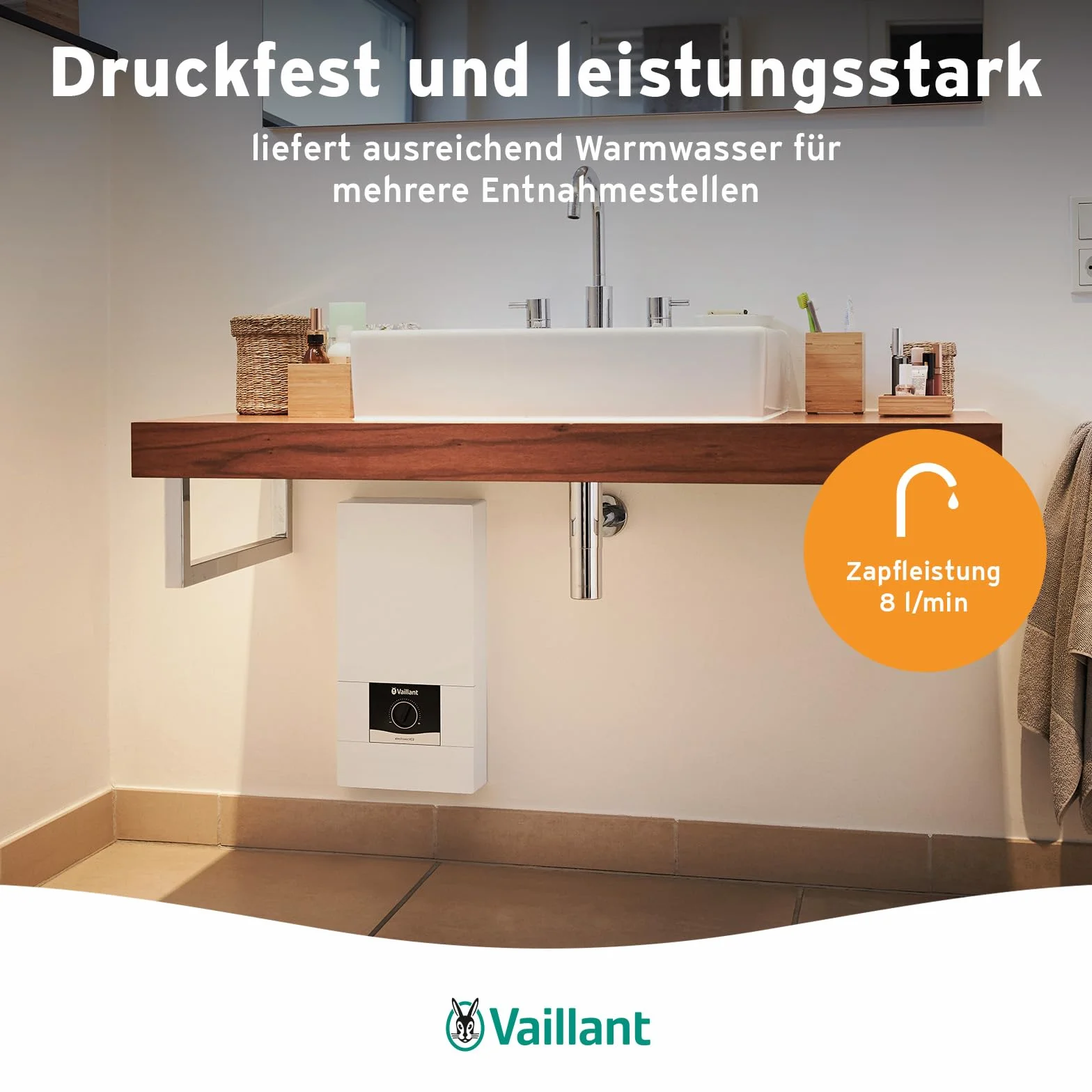 Vaillant Calentador de agua electrónico VED E 21/8, resistente a la presión, 21 kW, 400 V, temperatura de salida precisa, ajustable, pantalla digital, 0010023778, [clase energética A]
