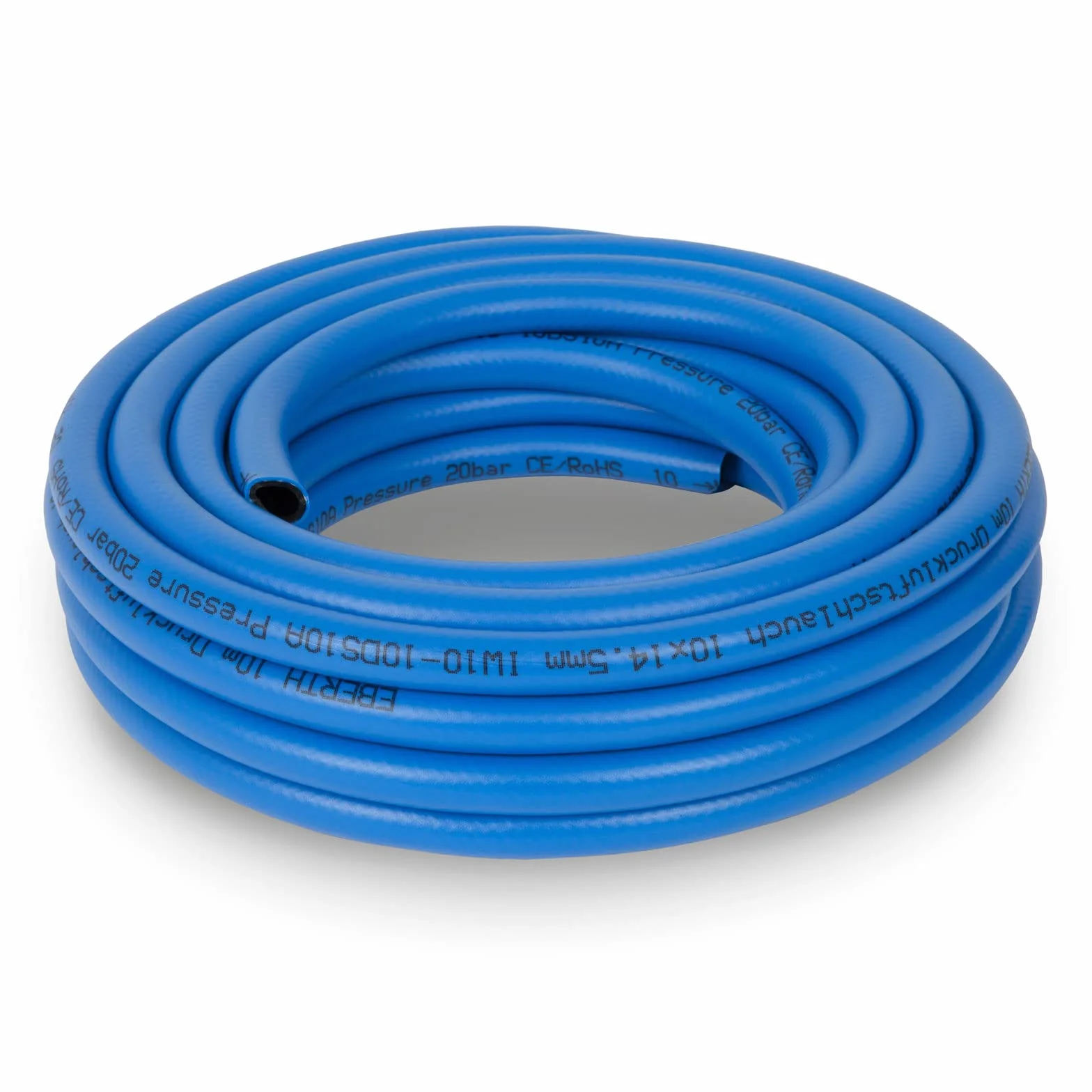 EBERTH manguera de aire comprimido 10 m de longitud, manguera de compresor con 10 mm x 14,5 mm de diámetro (interior x exterior) y 20 bar de presión, accesorios para herramientas sin acoplamiento