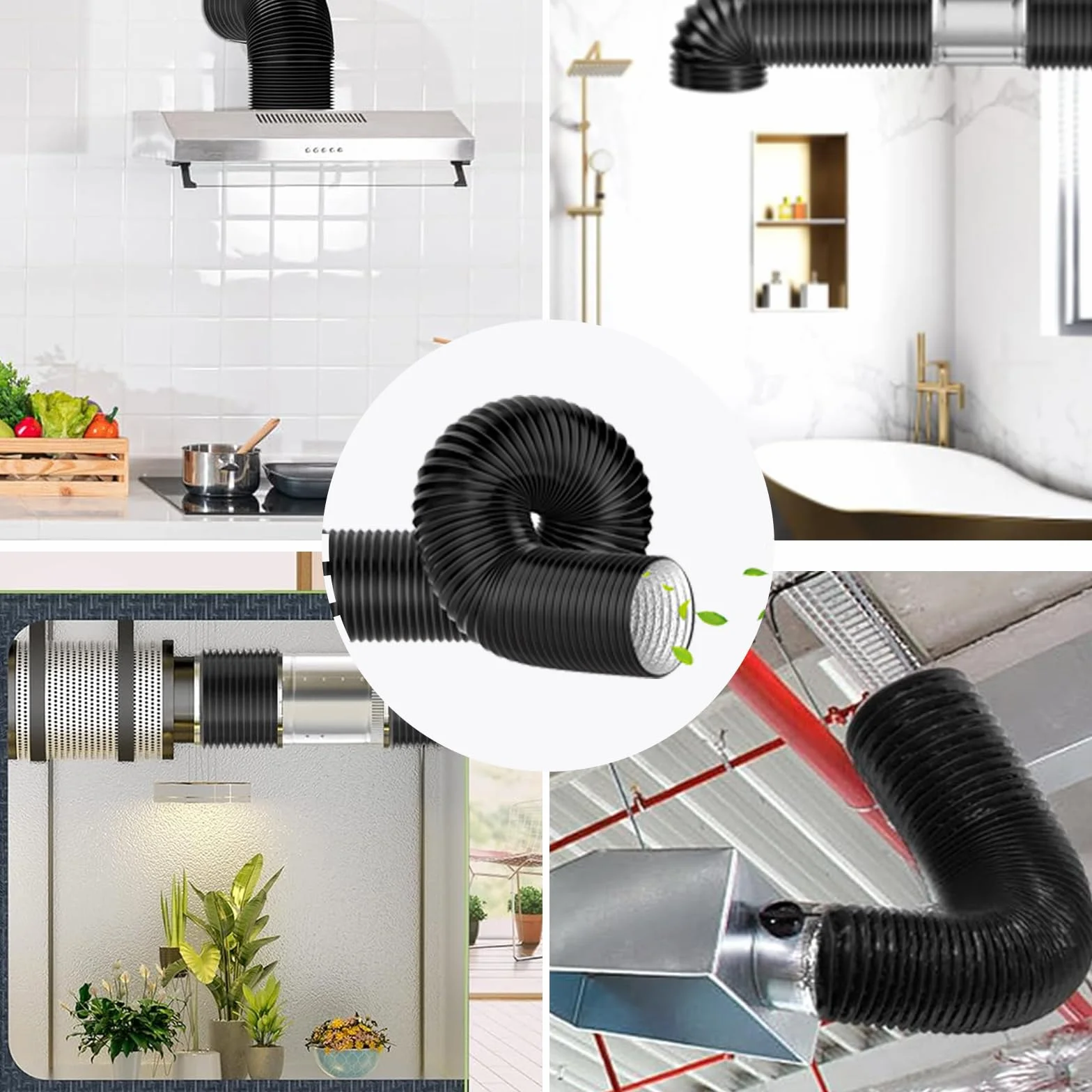 Tubo Aire Acondicionado Portatil, Flexible Manguera Ventilación 150 mm, 300 cm Manguera Escape Aluminio, PVC Conductos Ventilación para Extractores, Climatizadores, Secadoras, Campanas, Negro