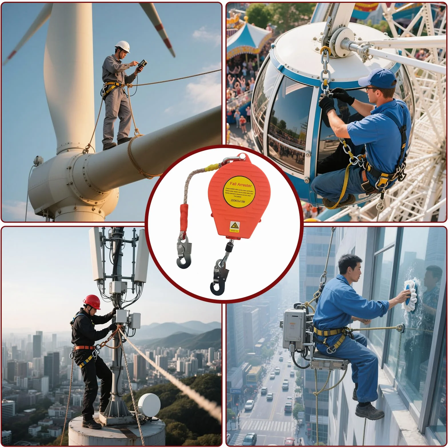 Dispositivo Anticaidas Retráctil, Rojo Linea de Vida Retractil Homologado 200 KG, 10m Arnés de Seguridad Anticaídas Retráctil Trabajo en Tejados/Altura(Rojo - 2 Piezas,10m)