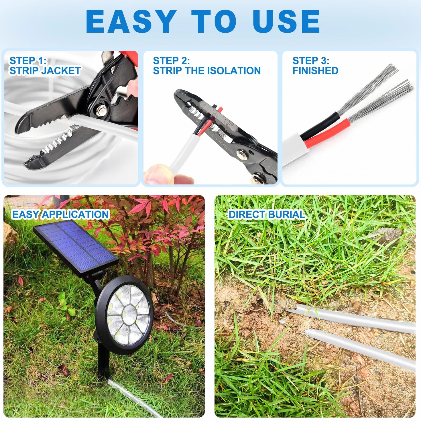 2×0.5mm² 5Metre 20AWG Cable eléctrico de 2 núcleos 5V/12V/24V/300V cable de cobre estañado libre de oxígeno de múltiples hebras para el paisaje, lámparas LED, automoción, al aire libre (20/2-5M)