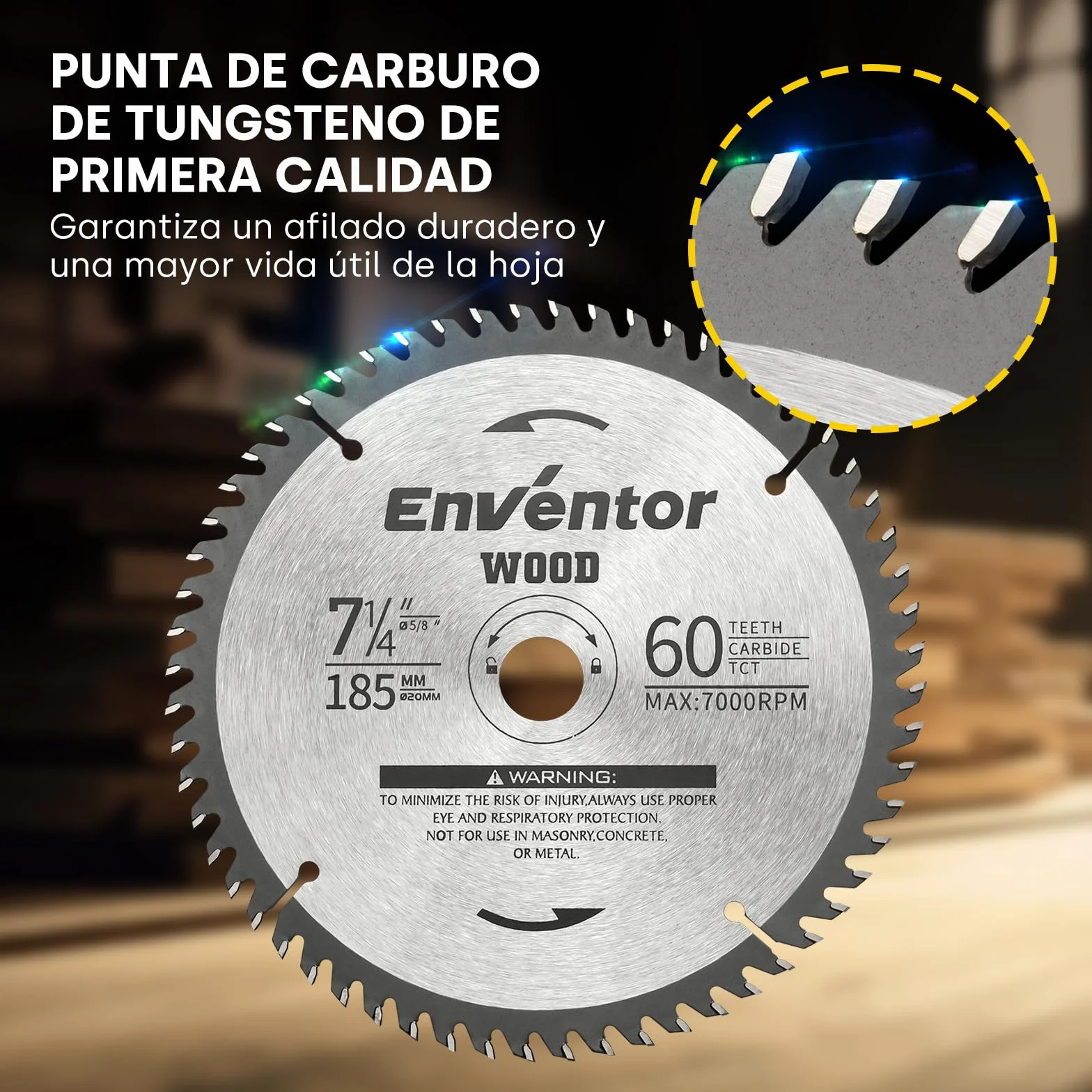 Enventor 3PCS Hoja de Sierra Circular 24T/40T/60T, 185mm x 20mm, Punta de Carburo de Tungsteno, Hoja de Sierra Circular de Mano para Madera, Compatible con Enventor Sierras Circulares