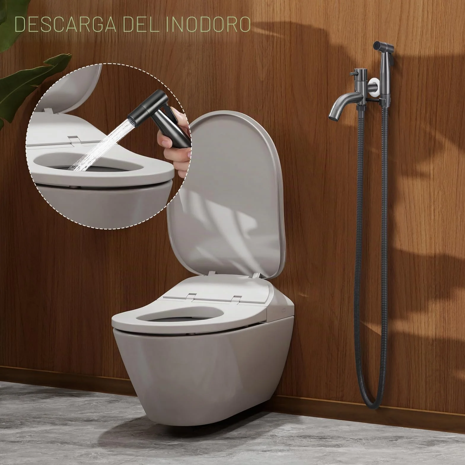 Grifo de Fregadero de Agua Fría Montado en la Pared Grifo Pared con Ducha Grifo Bidet para Wc Con Mangueras Telescópicas De 1.5m para Lavado de Inodoros, Higiene Personal, Baño de Mascotas