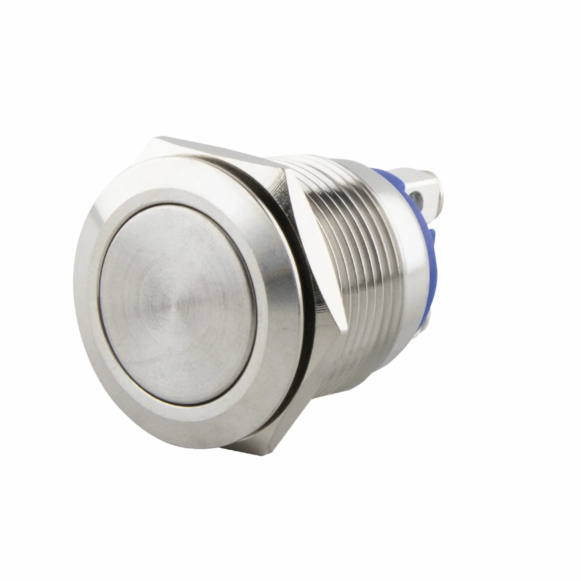 SeKi Pulsador de acero inoxidable, diámetro de 16 mm, forma plana de cabeza plana, conexión roscada; pulsador de timbre