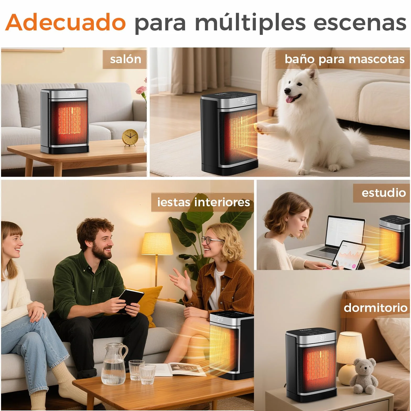 YASHE Calentador Eléctrico PTC de 1500 W con ventilador y ahorro de energía, oscilación de 70°, termostato, control remoto, protección contra sobrecalentamiento y vuelco, temporizador de 1 a 24 h