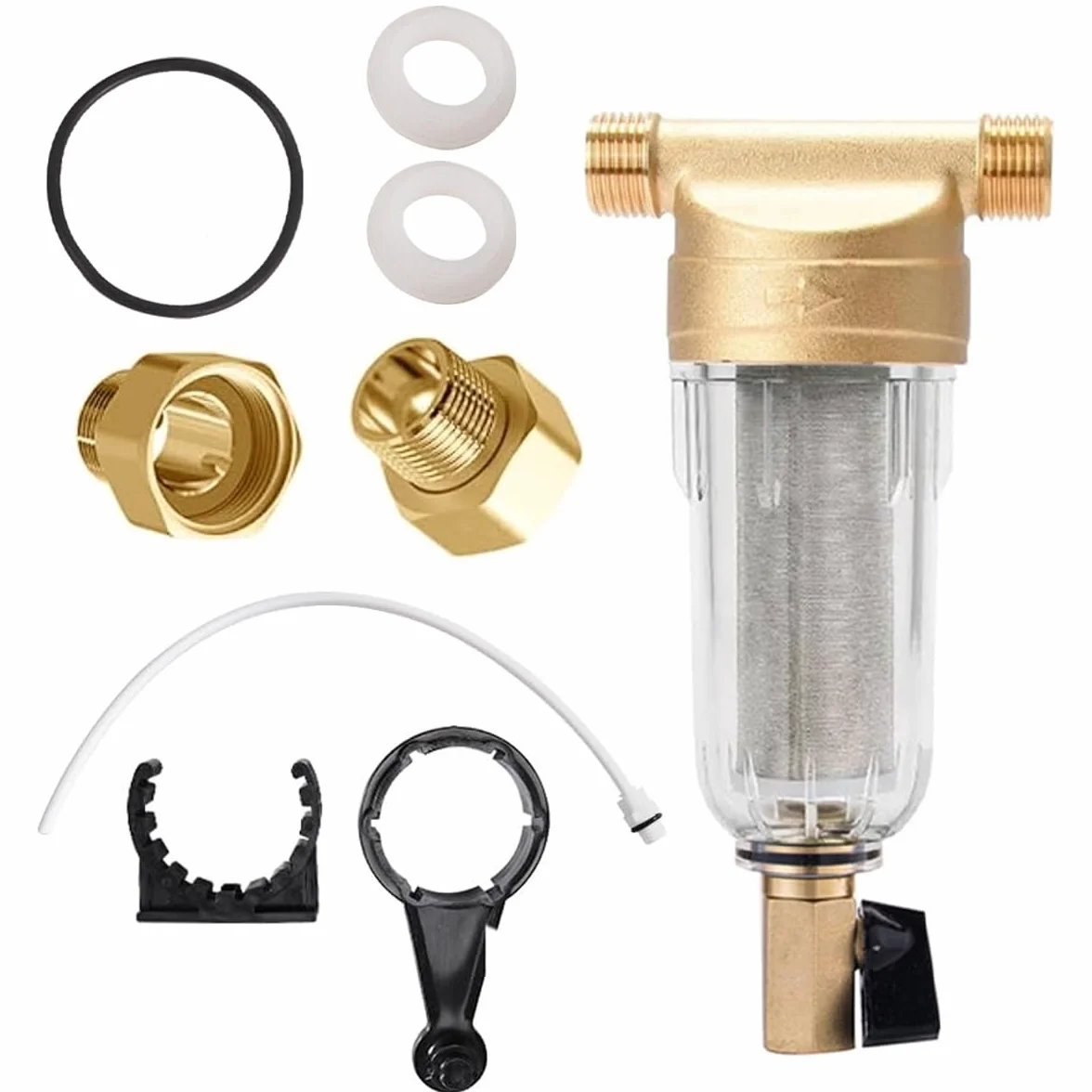 Prefiltro De Agua Para Retrolavado, Filtro De Sedimentos De 3/4 De Pulgada Y 40 Micras Con Adaptador De 1 a 3/4 De Pulgada.