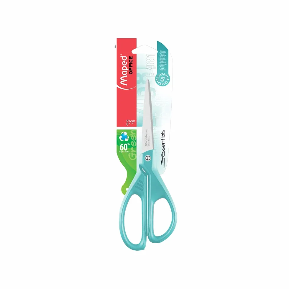 Maped - Tijeras de Oficina - Essentials Asimétrica 21 cm - Tijeras Azules - Hojas y Remaches de Acero Inoxidable - Anillas Ergonómicas para Ambidiestros - Punta Afilada