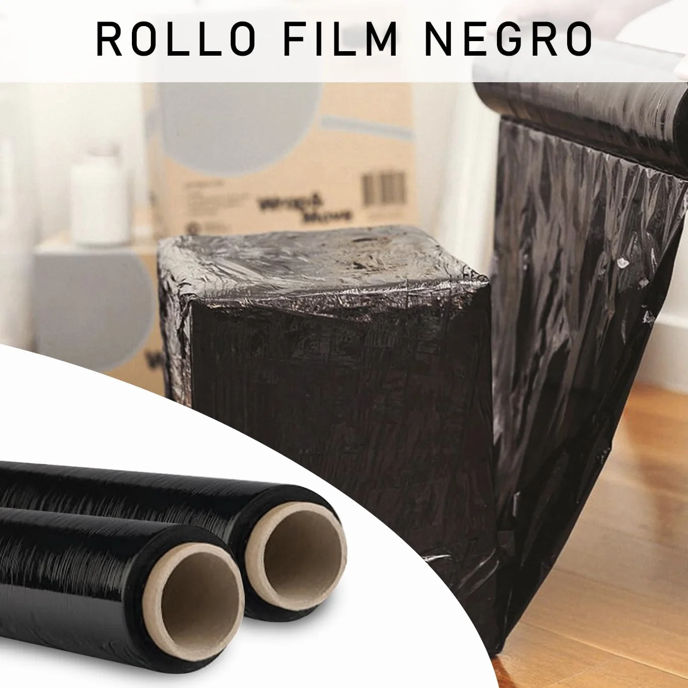 MERCURY TEXTIL- Film Transparente o Negro para Embalar, Flexible y Resistente 50cm x 200metros, 23 micras de Espesor. Embalaje Industrial, Envíos, Mudanzas, Palets. (Negro, 2 Rollos)