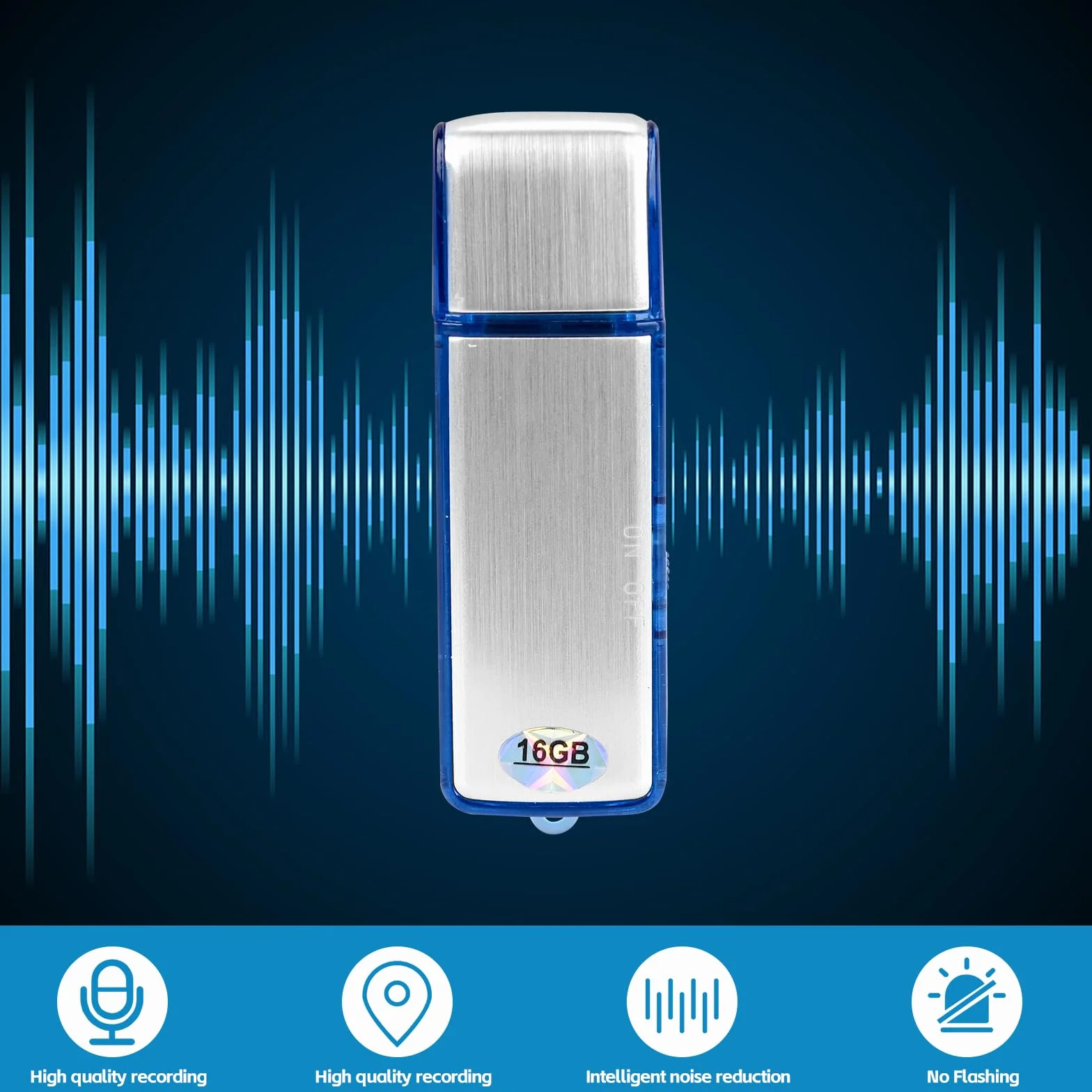 Podazz Mini Grabadora de Voz Digital 16G 90 Horas USB Recargable Caja de Metal Azul