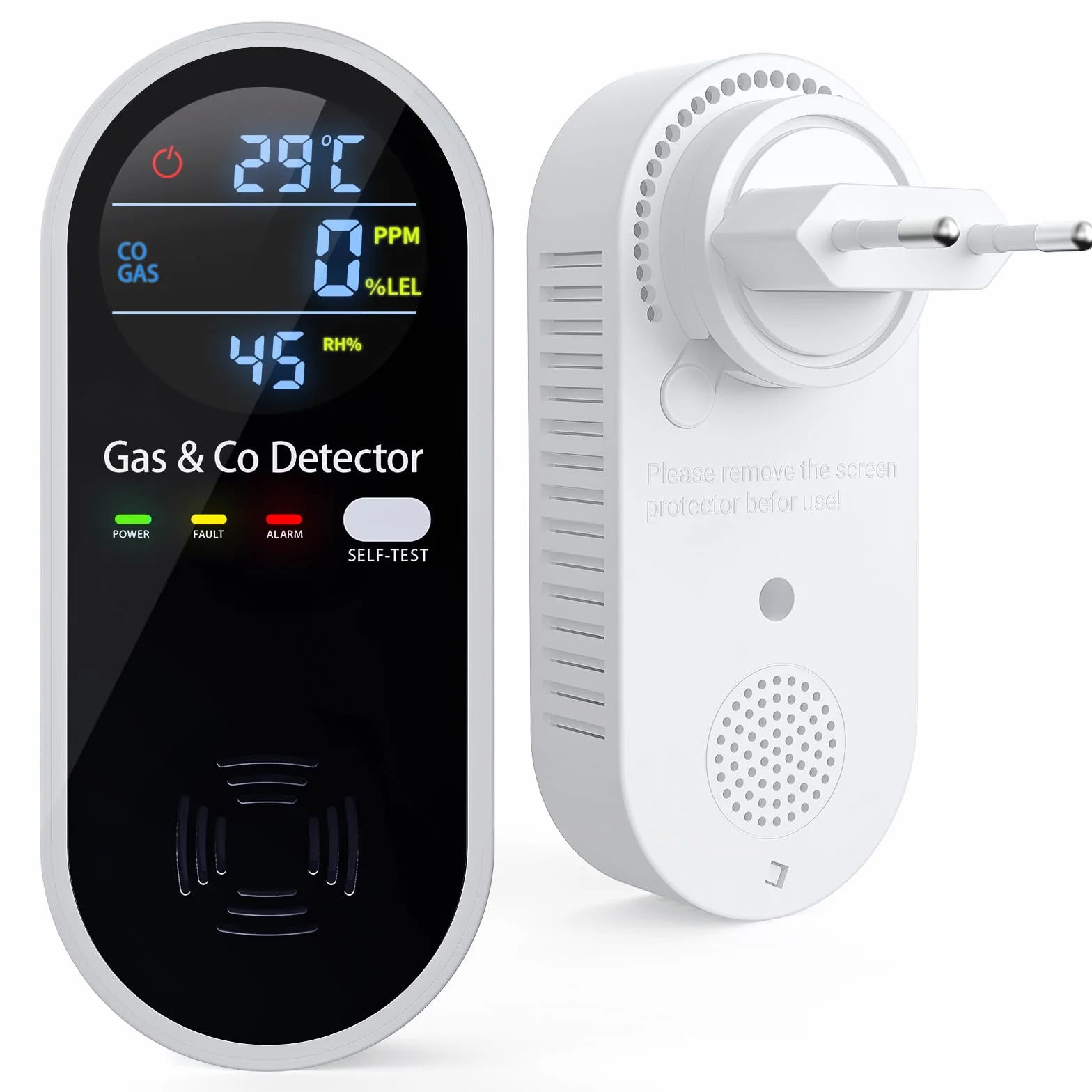 Detector Monóxido de Carbono y Gas 4 en 1 con Alarma acústica y Visual, Mide CO, Temperatura, Humedad y Gases, con función de autotest, Ideal para salón, Dormitorio, sótano, Oficina, YOJOCK