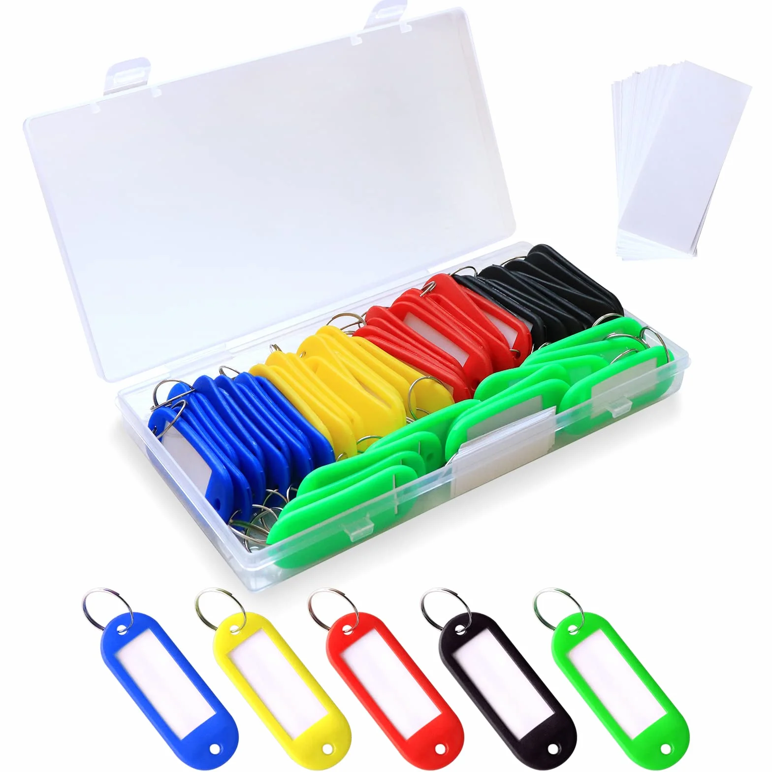 Redamancy Llavero Etiquetar 50 Llaveros de Plástico 5.8cm*2.2cm Etiquetas Intercambiables para Llaves Mascotas Equipaje 5 Colores
