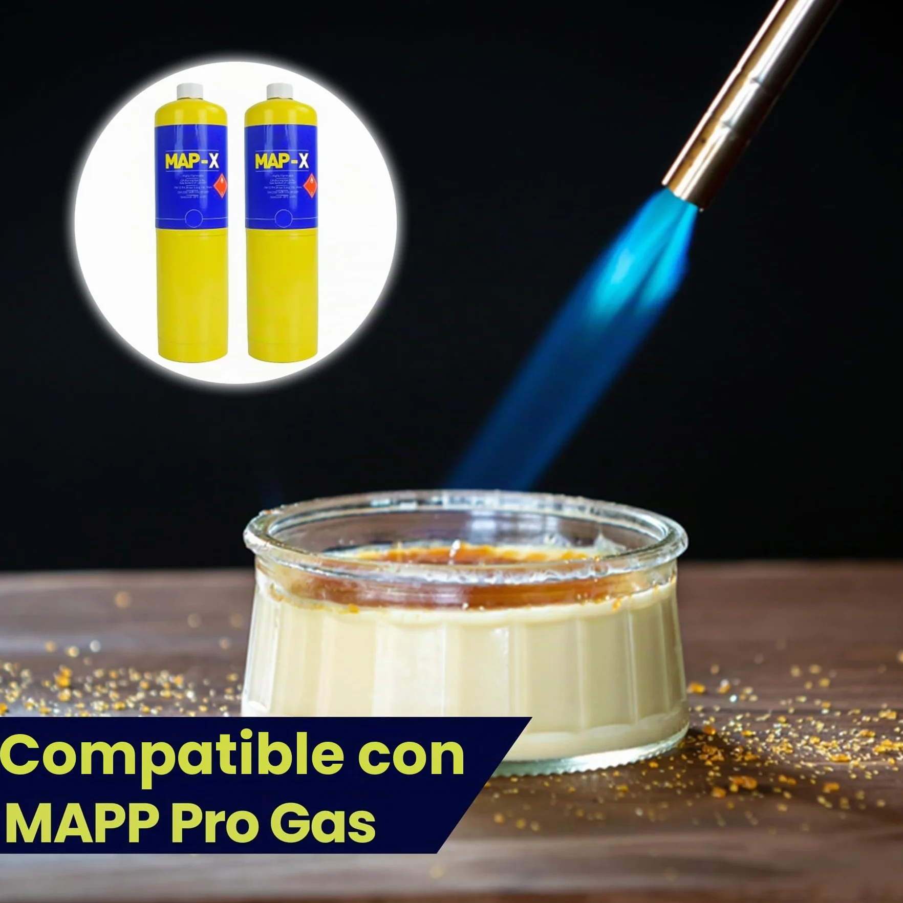Dapetz Mapp Pro - Antorcha de gas y 2 cartuchos de gas para soldadura, soldadura fuerte, descongelación, tratamiento térmico, mecánicos, quemador de chorro, cilindro, cartucho de botella amarillo