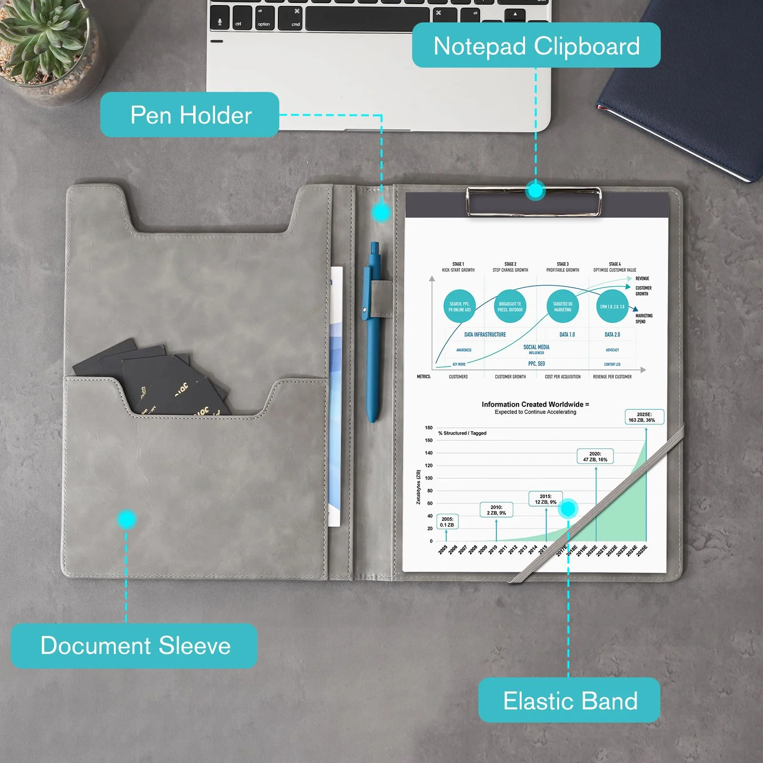 ProCase Portafolio de Cuero A4 Carpeta Organizador de Documentos para Negocios - Gris