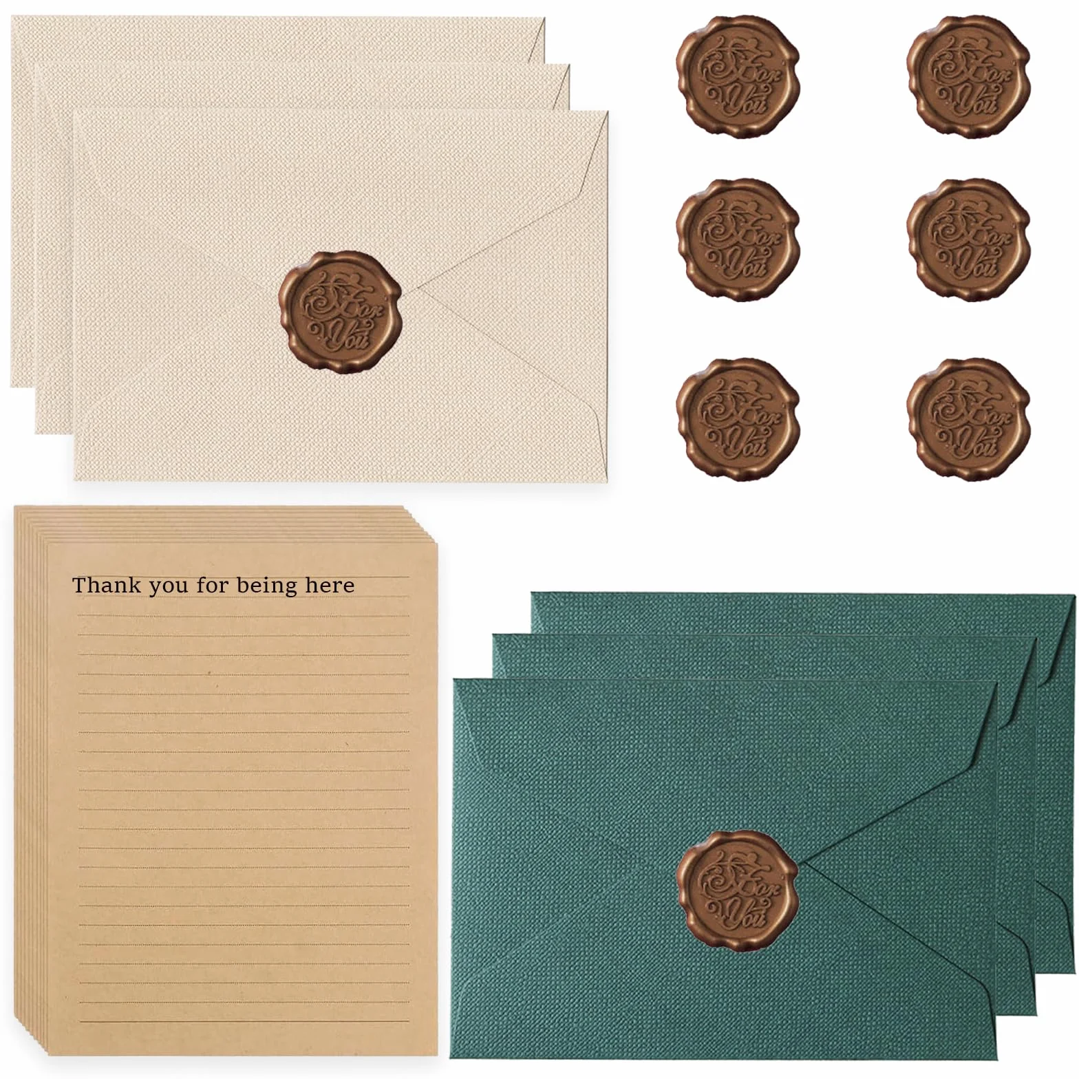 Papel De Carta Vintage 22 Unidades, Juego Con 6 Sobres De Lino Y Sellos De Cera, A5