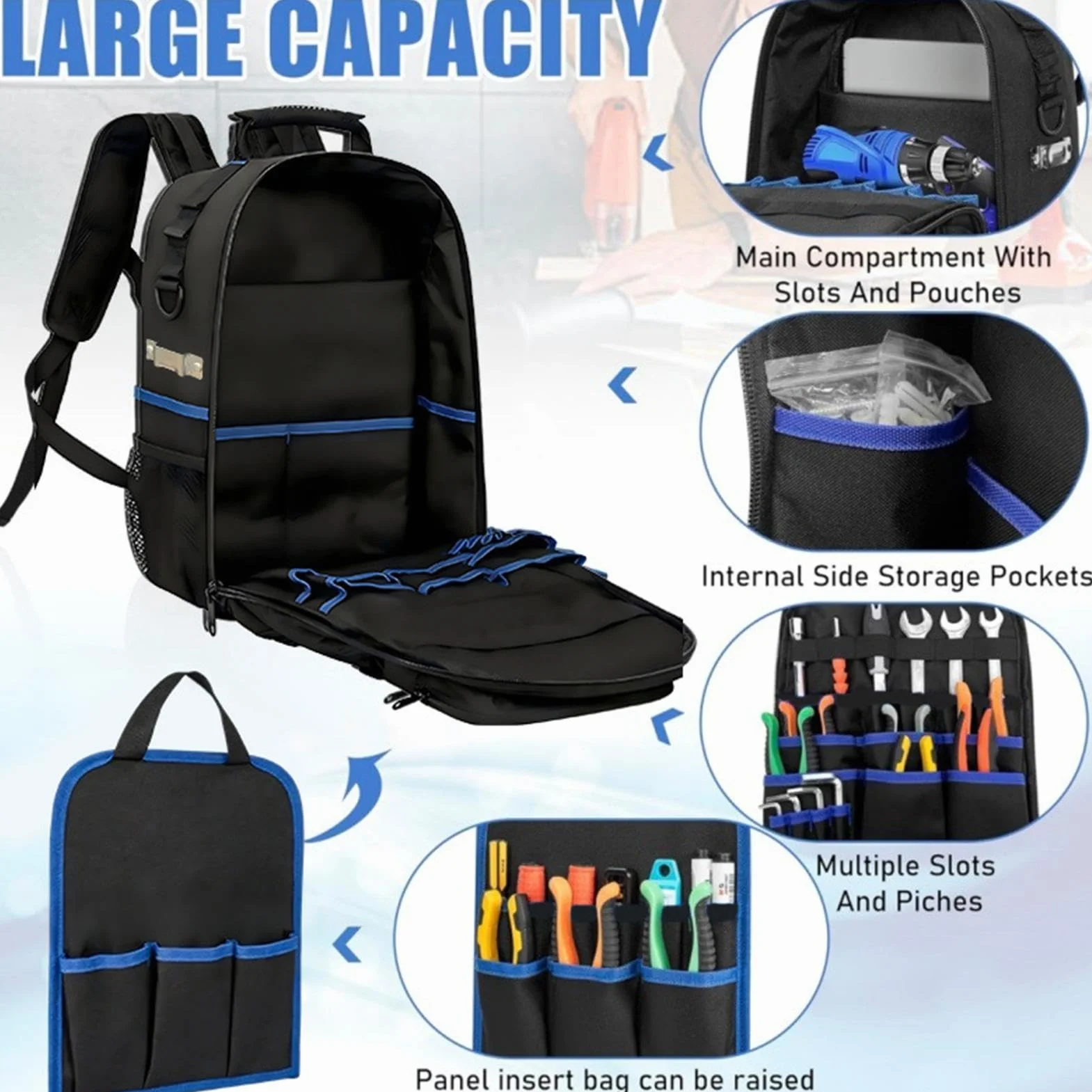 Mochila Para Herramientas De Electricista | Organizador De Almacenamiento De Fondo Duro, Con Múltiples Bolsillos, Mochila Resistente, Bolsas De Herramientas, Para Técnico, Electricista