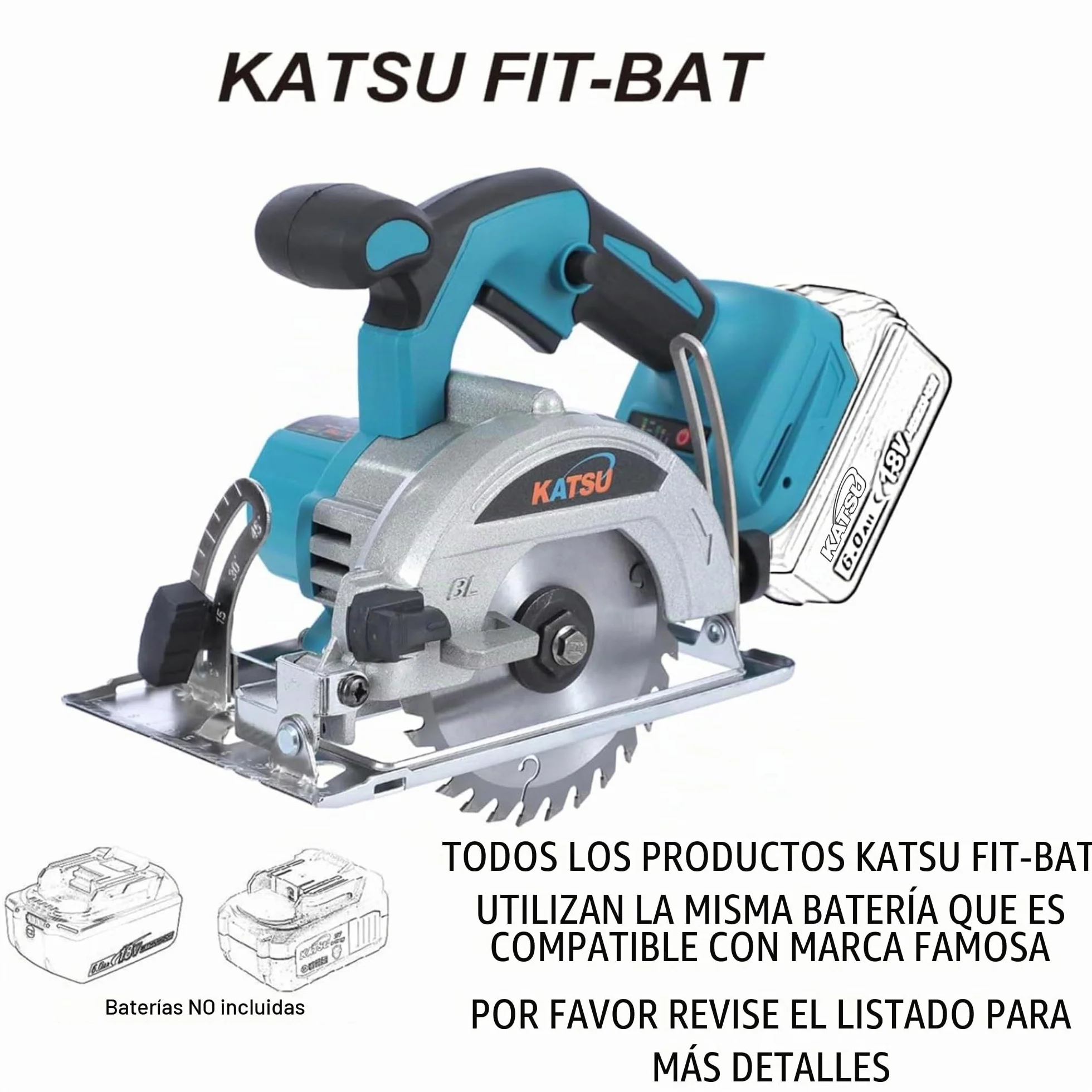 Sierra Circular Inalámbrica KATSU FIT-BAT de 21V, Sierra Circular Eléctrica de 5" con Motor sin Escobillas, 13000RPM, 30mm Profundidad de Corte, Hoja de Corte de 125mm Incluida, sin Baterías