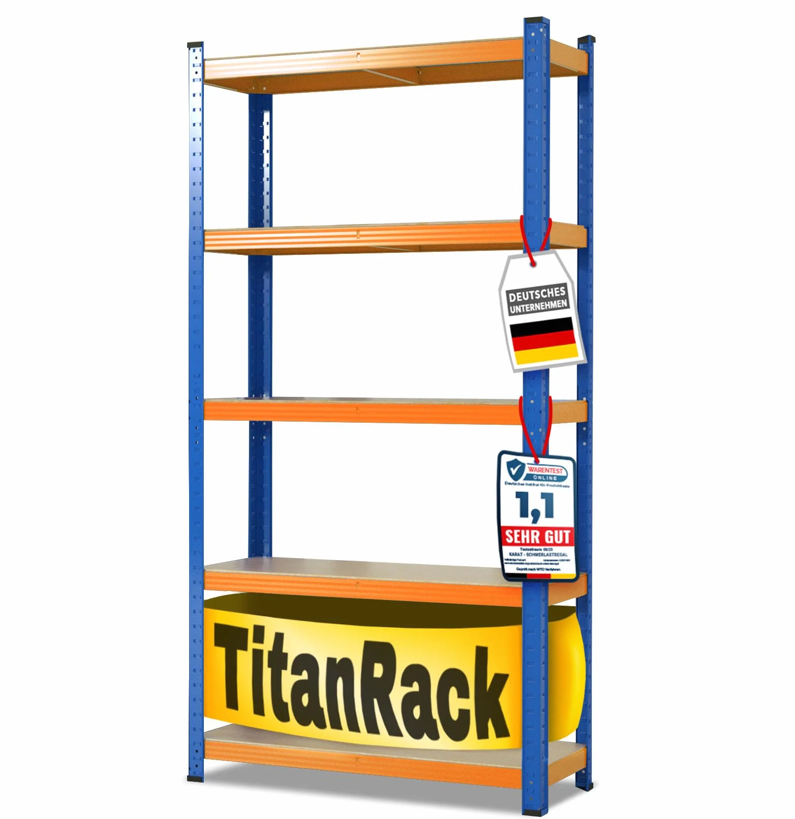 KARAT Estantería de metal para cargas pesadas, 180 x 90 x 60 cm, 5 estantes ajustables (azul y naranja)