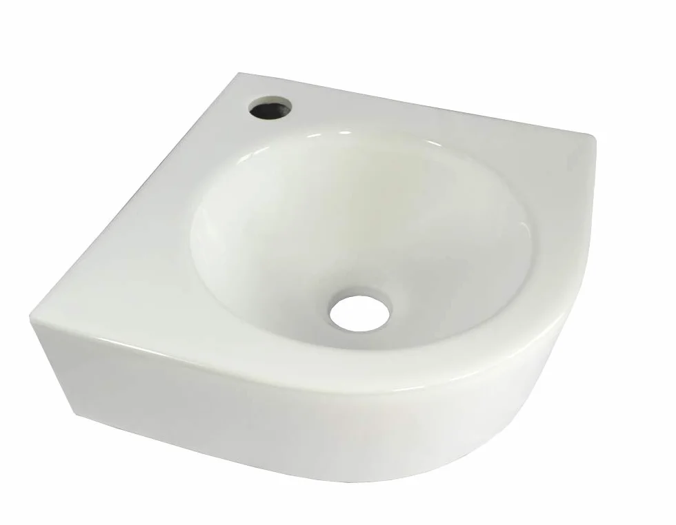 Lavabo de esquina de cerámica para esquina, color blanco, para colgar en la pared, ovalado, semicircular, aprox. 30 cm, WP030