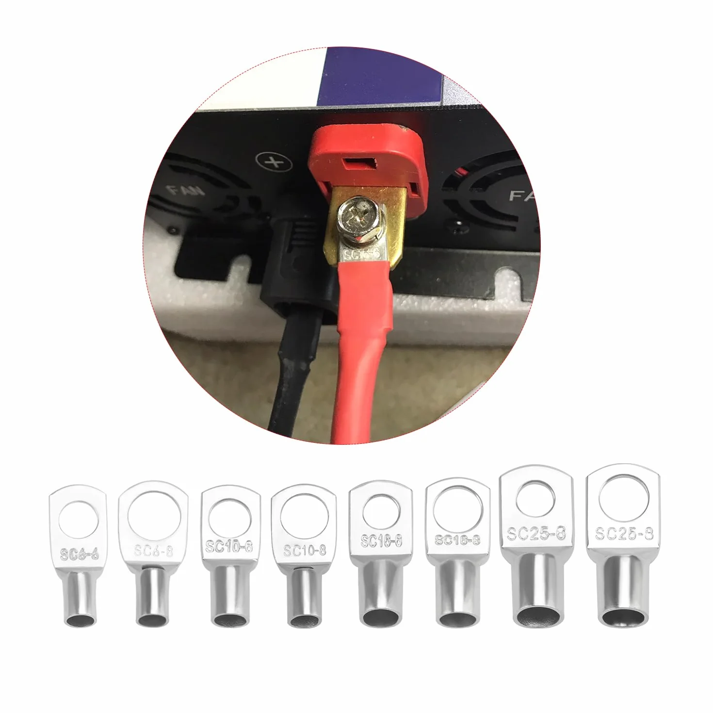 YIXISI 120 Piezas Terminales de Anillo M6/M8 Kit Conectores Tubulares para Cable Eléctrico con Tubos Termorretráctiles Plata
