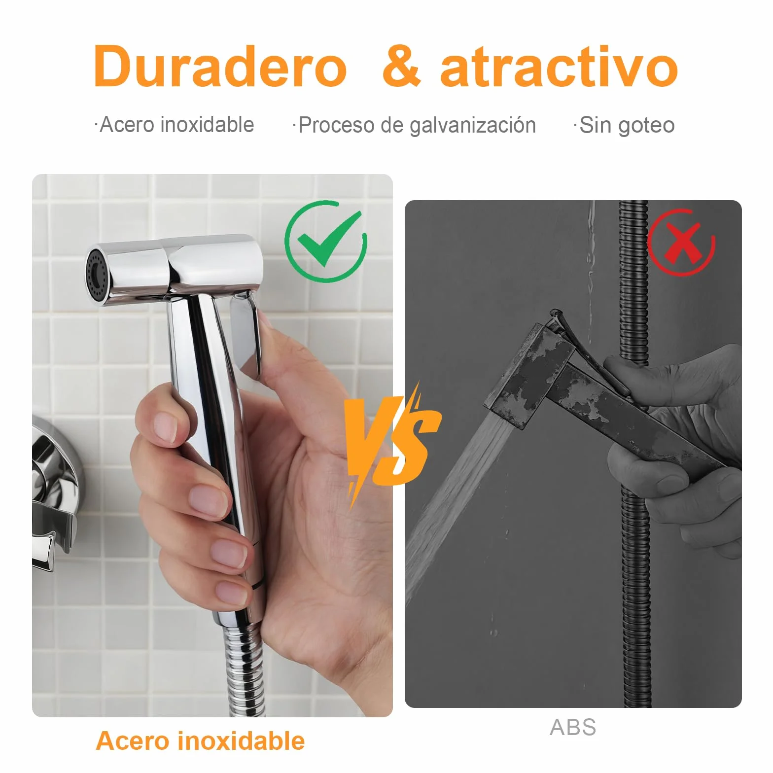 Ibergrif M22004 Grifo Empotrado para WC y Bidé Mezclador Monomando Ducha de Mano Acero Inoxidable 1.2m Plata
