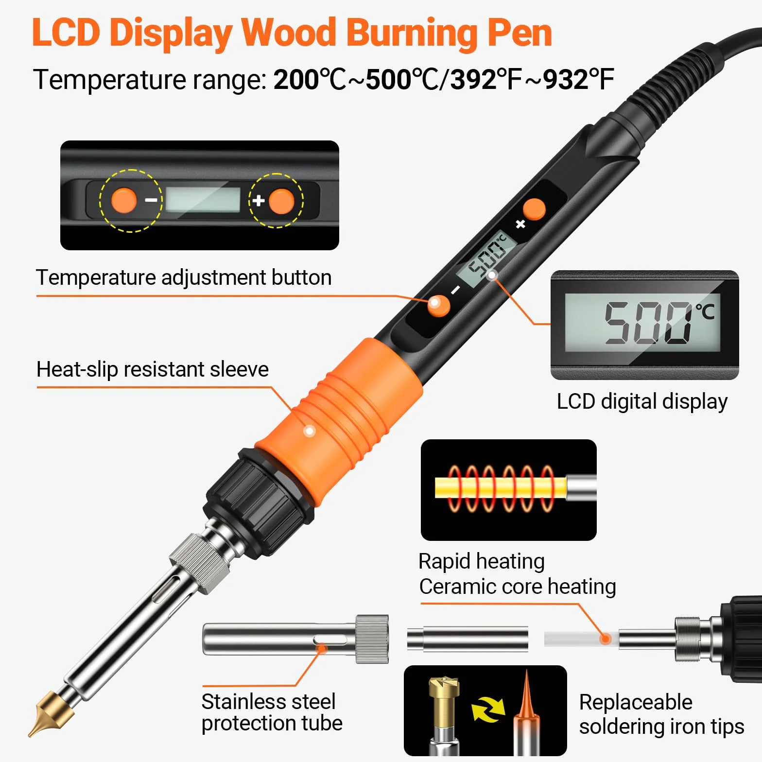 70 Piezas Kit Pirograbador De Madera，Kit Pirograbadores EléCtrico De 100w Con Temperatura Regulable Entre 200°C Y 500°C.Para Madera, Cuero Y Grabados